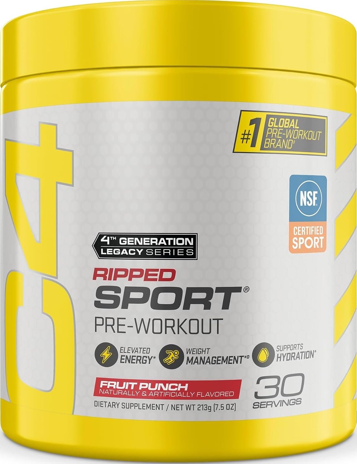 C4 Ripped Sport Pre Workout, 135mg Caffeine, Fruit Punch, 30 Servings | Fruit punch flavor with 135mg caffeine, CLA, DygloFit & L-carnitine for energy, endurance and metabolism support.