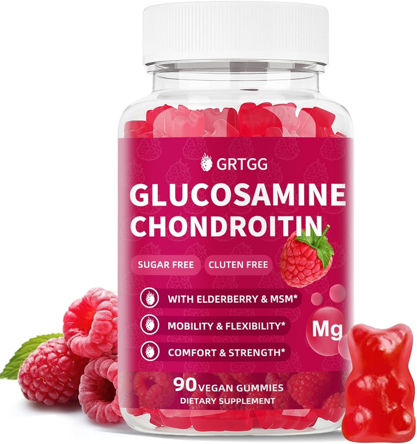 Glucosamine Chondroitin Gummies with MSM & Elderberry Extra Strength 3000MG – Joint Support, Antioxidant Immune Support Supplement for Adults, Men & Women – 90 Raspberry Gummies