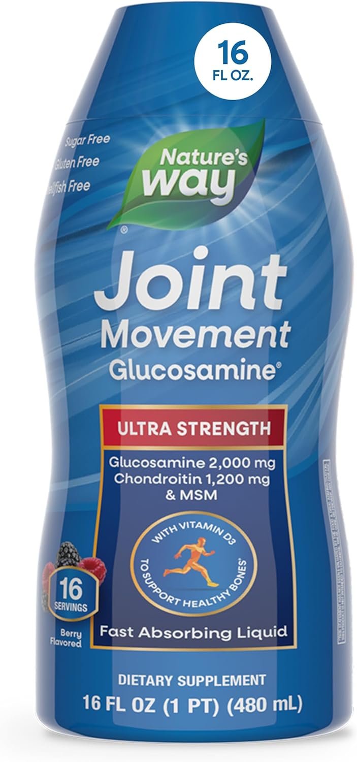Nature’s Way Joint Movement Glucosamine Liquid, Chondroitin, Berry, 16 oz | MSM with Vitamin D3 & Hyaluronic Acid, Fast-Absorbing Liquid, Joint Support Supplement*, Berry Flavored