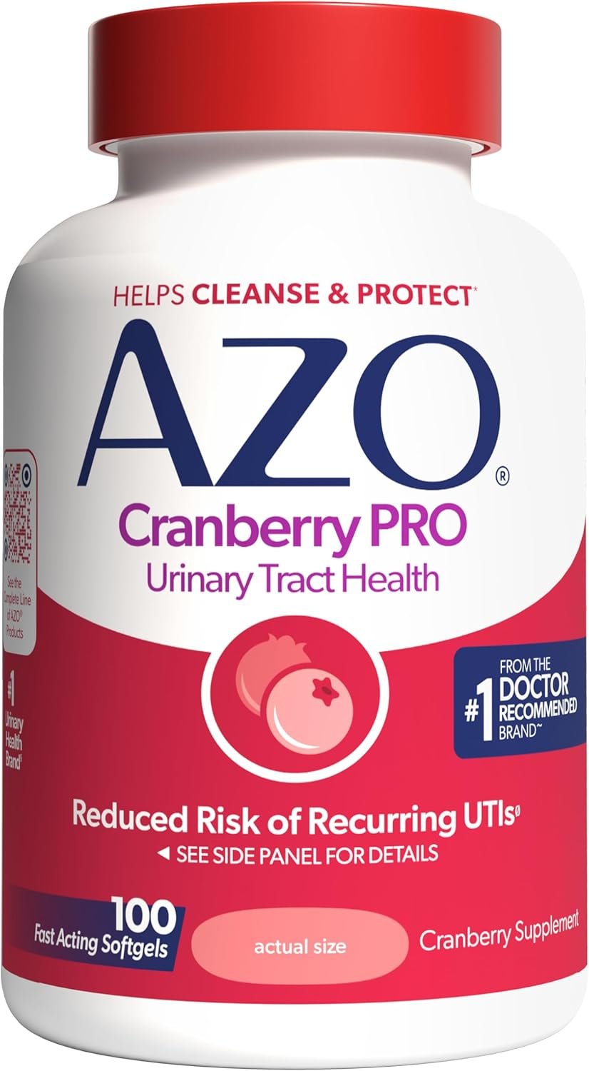 AZO Pro Strength Cranberry Supplement Pills for Women, 600mg, 100 Softgels | Made with Clinically Proven Pacran to Help Cleanse & Protect Urinary Tract Health Bladder Support*, Sugar-free, 50 Day Supply