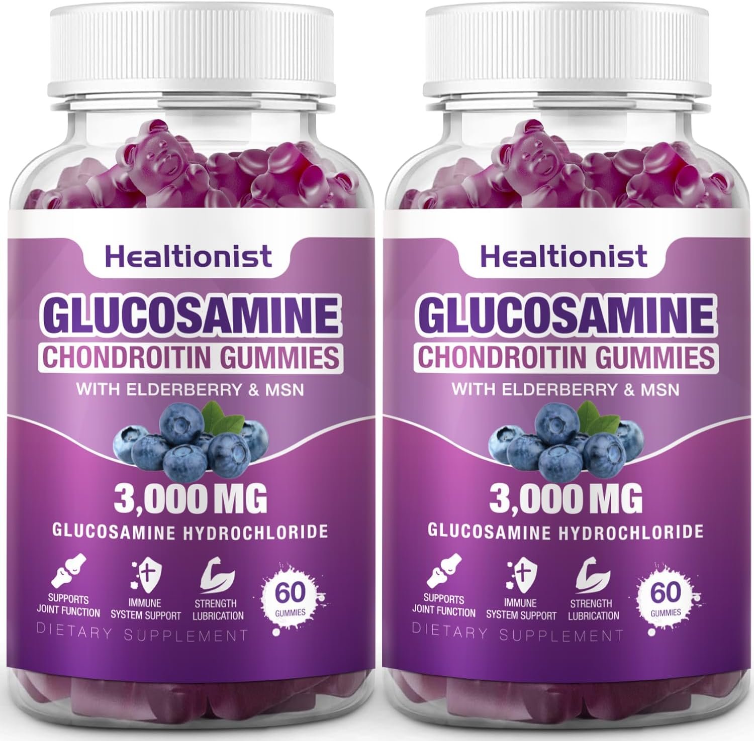 2 Packs 3000mg Glucosamine Chondroitin Gummies with MSM & Elderberry – Extra Strength Joint Health, Flexibility, Antioxidant Immune Support Supplement Gummy for Adults, Men & Women 120 Cts