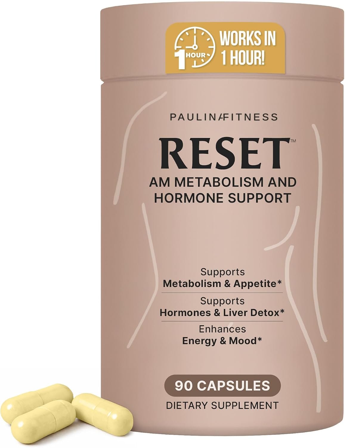 Paulina FITNESS Reset AM Metabolism & Hormone Support – 90 Caps | Supports Appetite & Metabolism Regulation, Enhanced Energy & Mood, Hormone Balance For Holistic Wellness, Unflavored