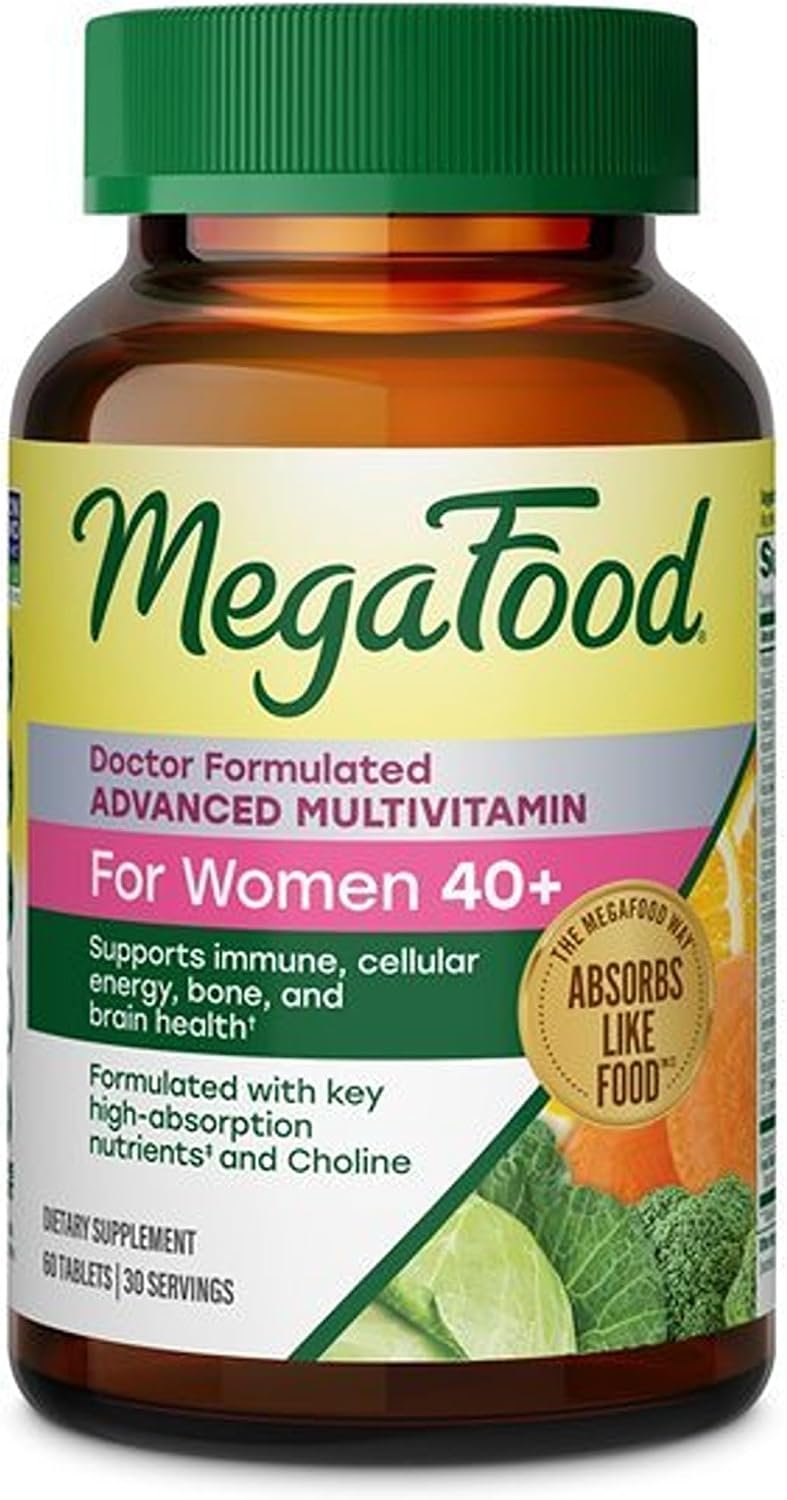 MegaFood Advanced Multivitamin for Women 40+ Doctor Formulated, 60 Tablets | Immune Support, Cellular Energy, Bone & Brain Health, with Choline, Methylfolate, Vitamin C, Non-GMO, Vegetarian, 30 Servings
