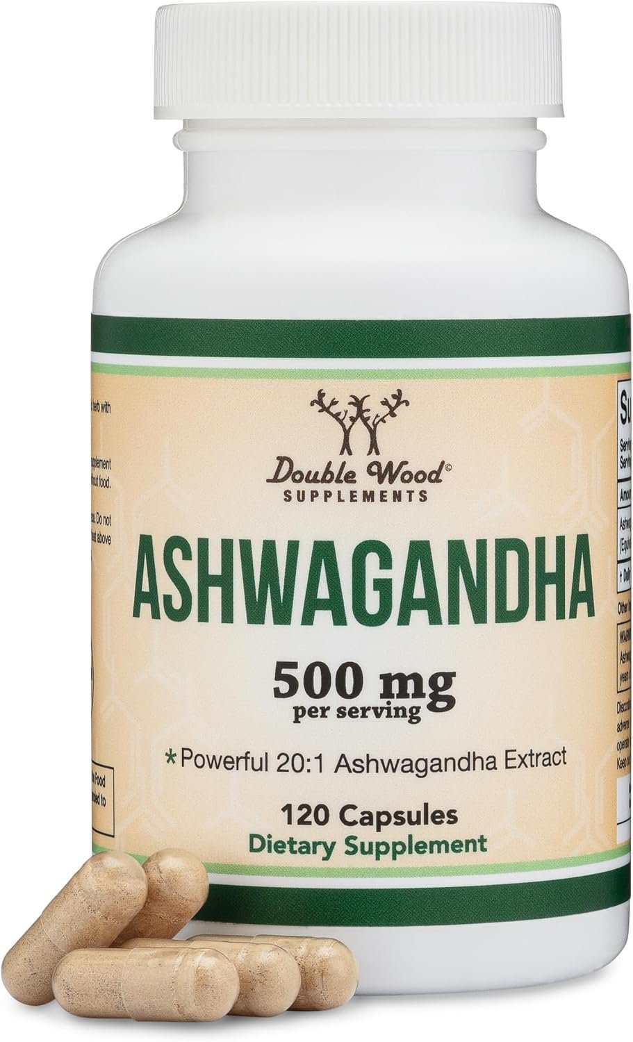 Ashwagandha 500mg 20:1 Extract, Stress, Calm + Sleep Support, 120 Capsules | Stress, Calm + Sleep Supplement, Concentrated 20:1 Root (~10g Equivalent), AM or PM Use, Vegetarian, 60-Day Supply