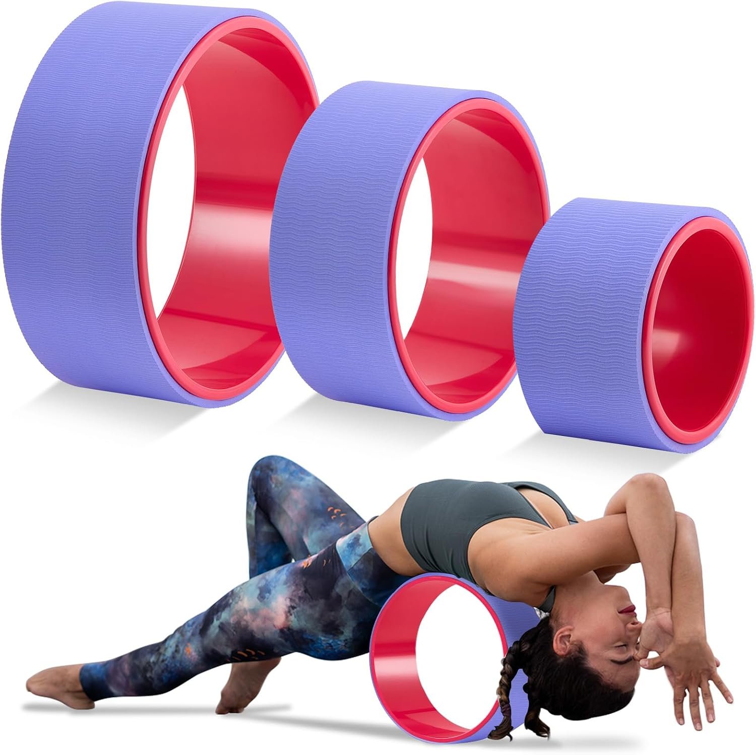 Simgoing 3 Pack ABS Yoga Wheel Set 660 Lbs Foam Roller for Back Pain & Stretching Back Wheel for Massage, Purple and Pink Set