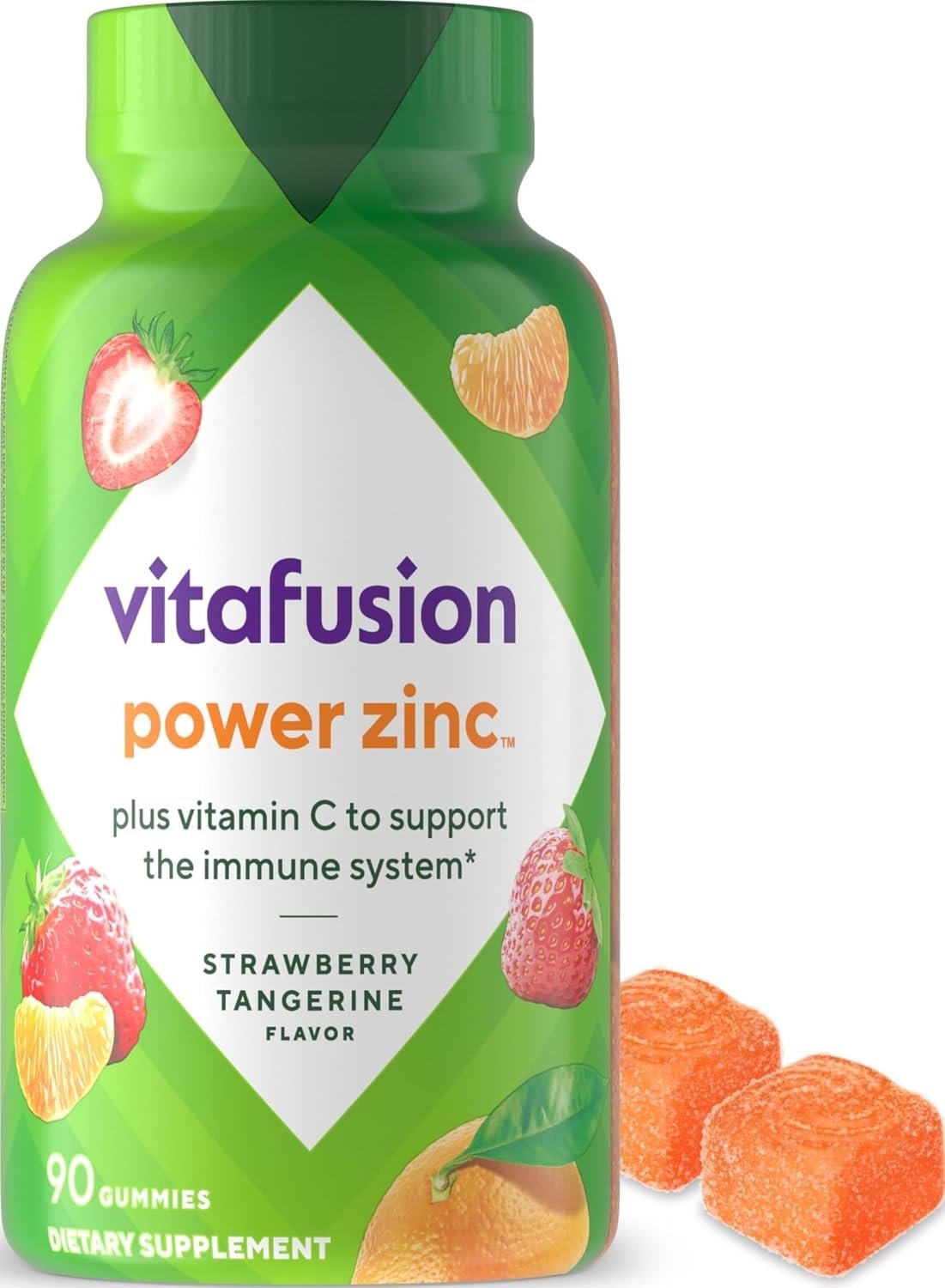 Vitafusion Zinc and Vitamin C Gummies | 90 Gummy Vitamins | Yummy Strawberry Tangerine Flavor | for Adult Women & Men | Immune System Support Zinc Gluconate Supplement
