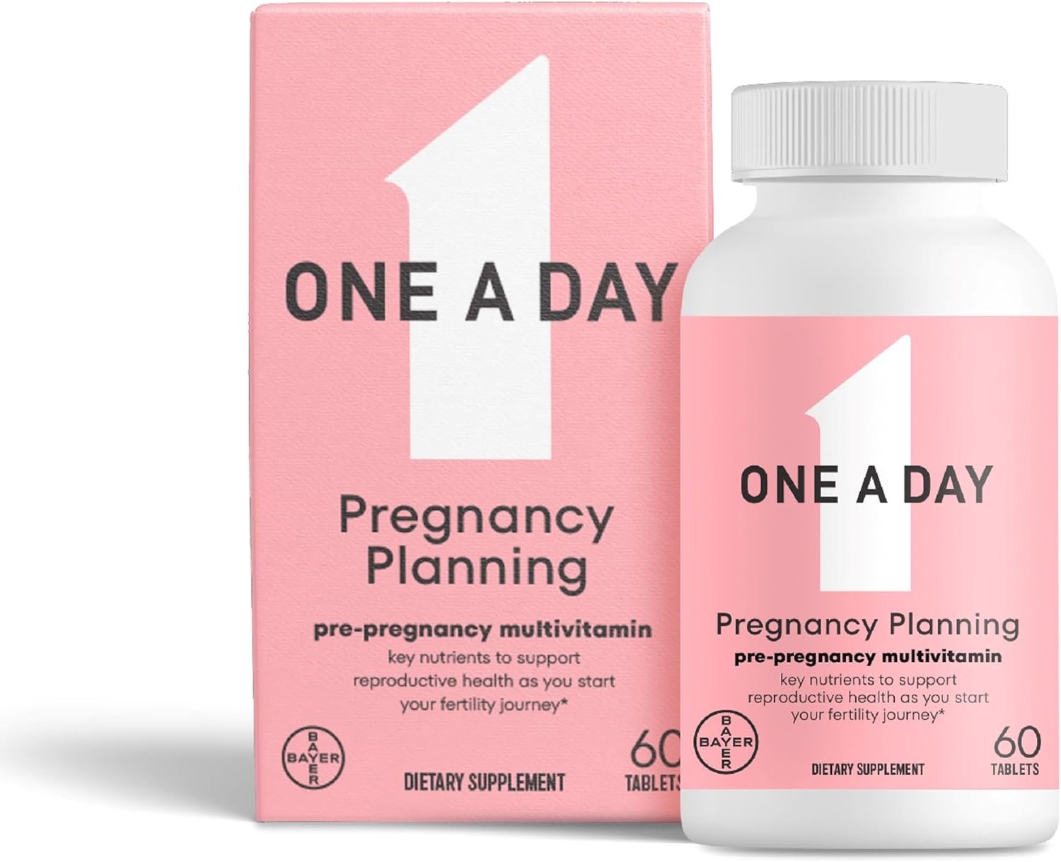 One A Day Pregnancy Planning Prenatal Multivitamin for Women, Pre Pregnancy Vitamins for Women with Methylfolate, Folic Acid, Zinc, Vitamin B12 & Vitamin D to Support Reproductive Health, 60 Tablets