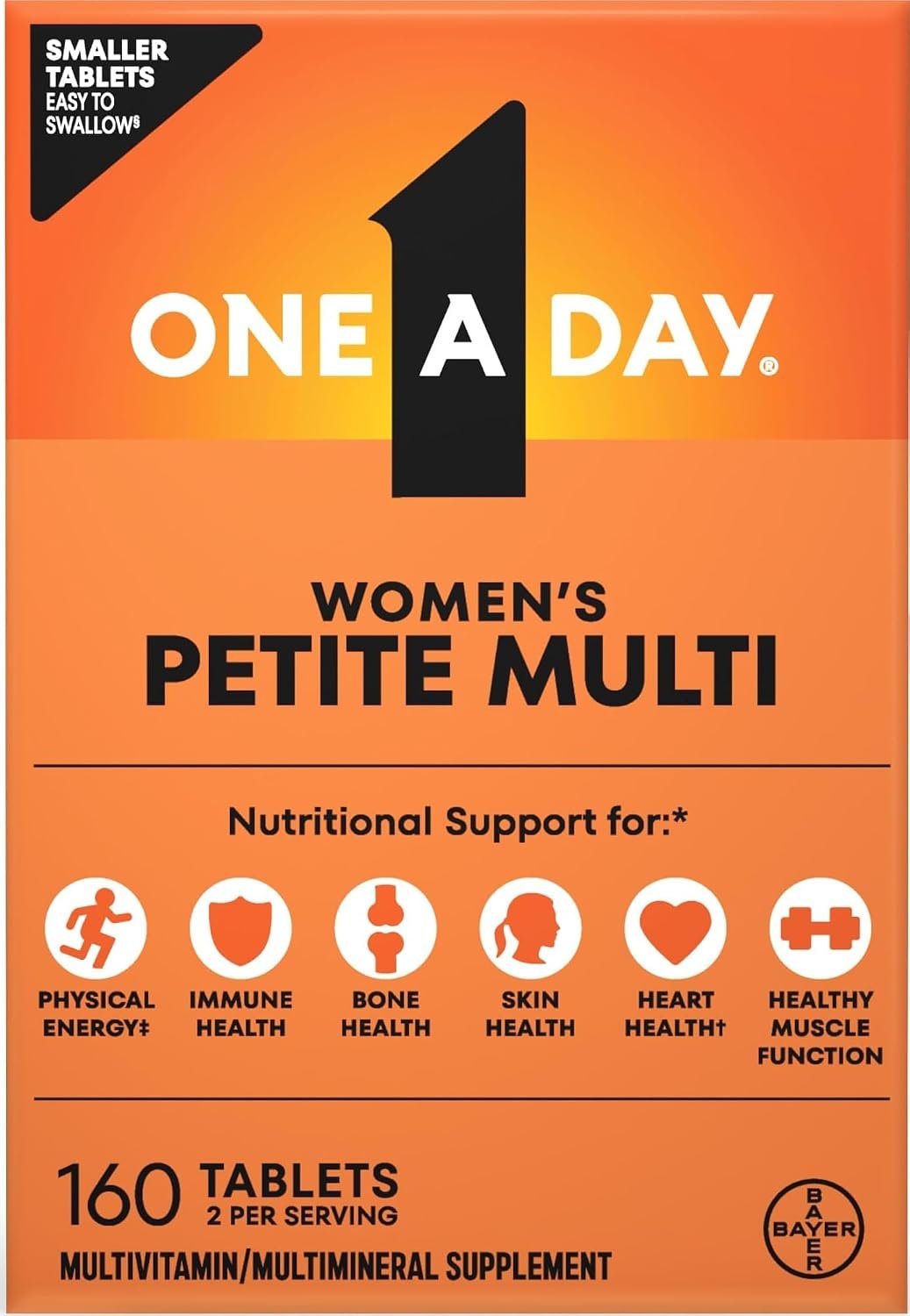 One A Day Women’s Petites Multivitamin,Supplement with Vitamin A, C, D, E and Zinc for Immune Health Support, B Vitamins, Biotin, Folate (as folic acid) & more,Tablet, 160 count