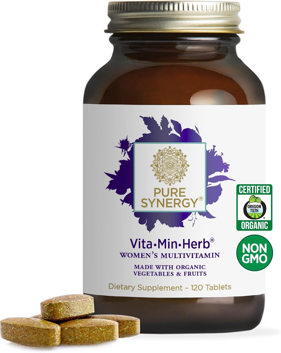 PURE SYNERGY Vita·Min·Herb for Women Multivitamin (120 Tablets) | Women’s Multivitamin Supplement, Made with Organic Whole Food Non-GMO & Vegan Ingredients, Supports Energy & Hormone Health
