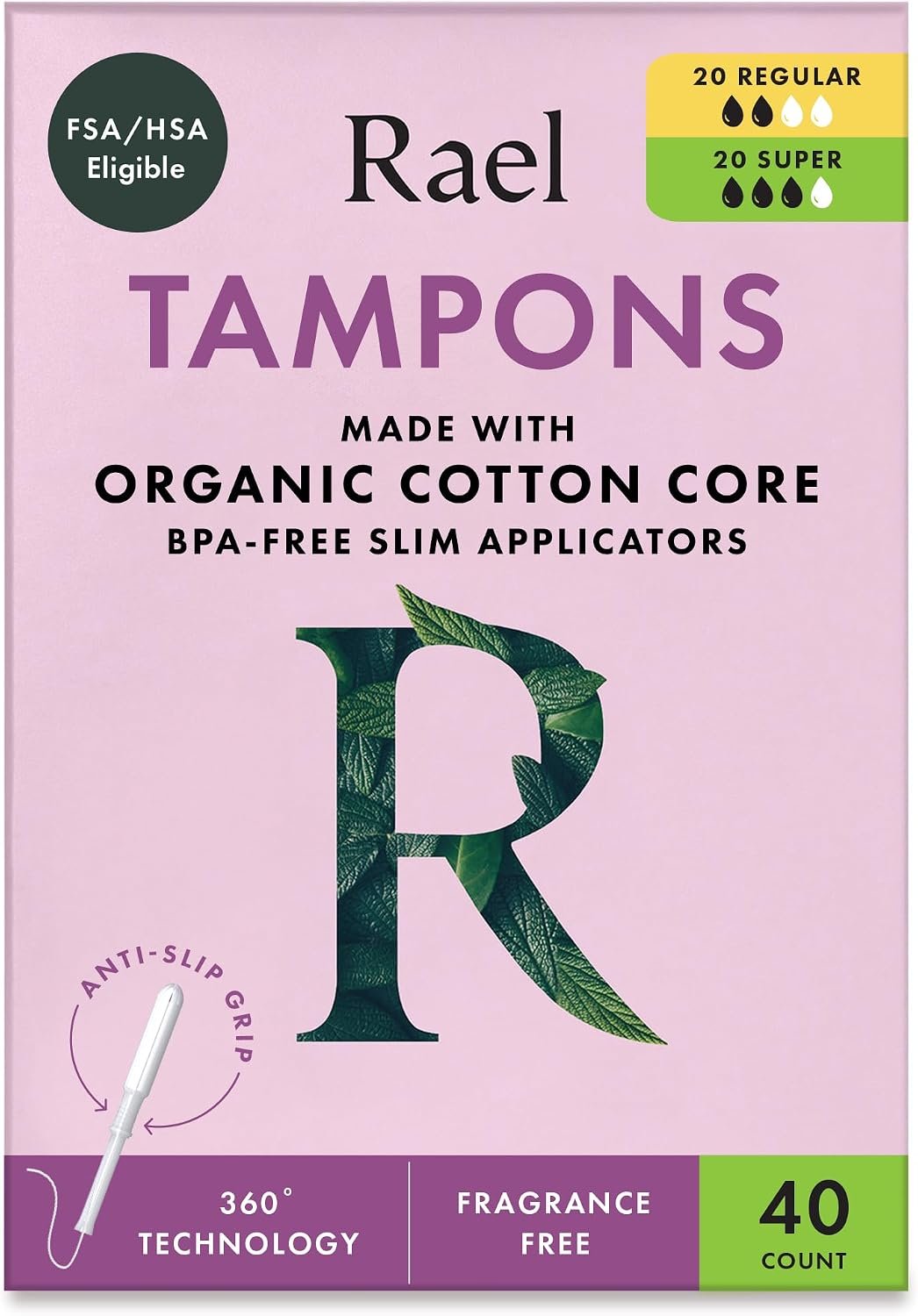 Rael Slim Applicator Tampons with Organic Cotton Core (40 Ct, Bundle) | Period Tampons for Women, Multipack, Regular & Super Absorbency, BPA-Free, Chlorine-Free, Leak Locker Technology, Unscented