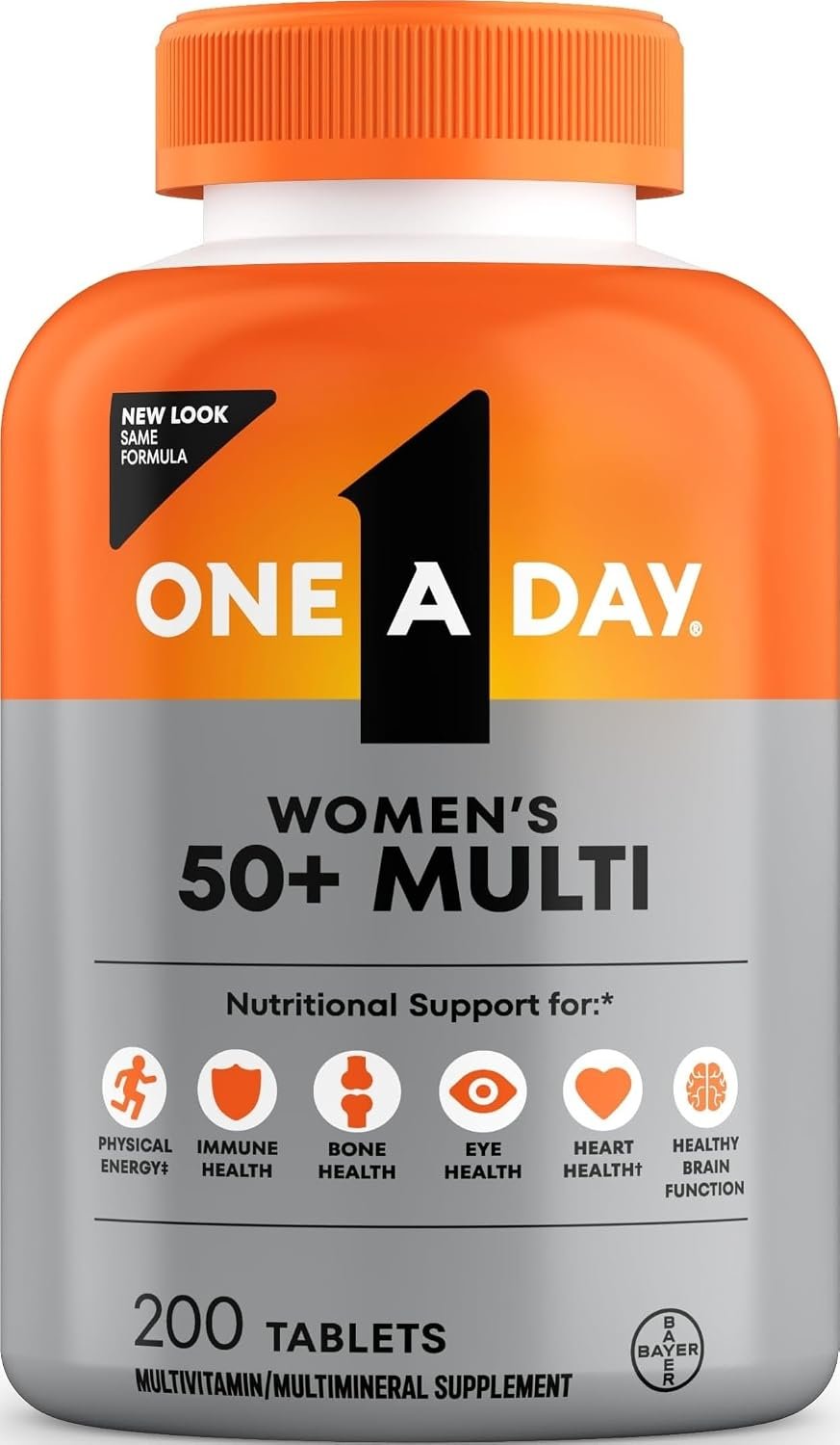 One A Day Multivitamin for Women 50 and Over Tablets, Womens Multivitamin 50 Plus with Vitamins D, C, E, Zinc & Biotin, Daily Vitamins for Woman 50+, 200 Ct (Packaging May Vary)