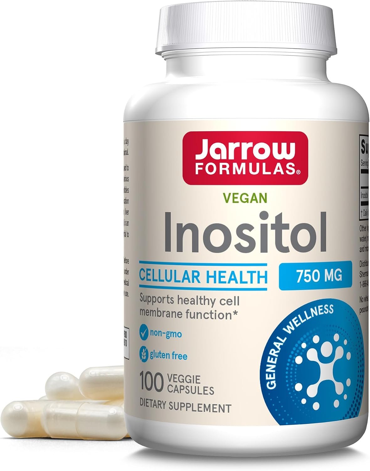 Jarrow Inositol 750 mg, Dietary Supplement, 100 Capsules | Liver Support Supplement For Cellular Health And General Wellness, Inositol Supplement, Wellness Support