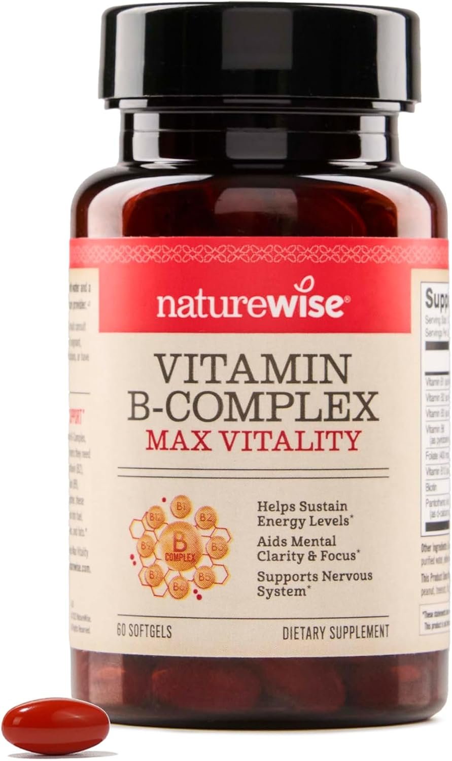 NatureWise Vitamin B Complex for Women and Men – with Folic Acid Biotin B1 B2 B3 B6 B12 – Support Cellular Energy & Mental Clarity – Gluten & Dairy Free – 60 Softgels[2-Month Supply]