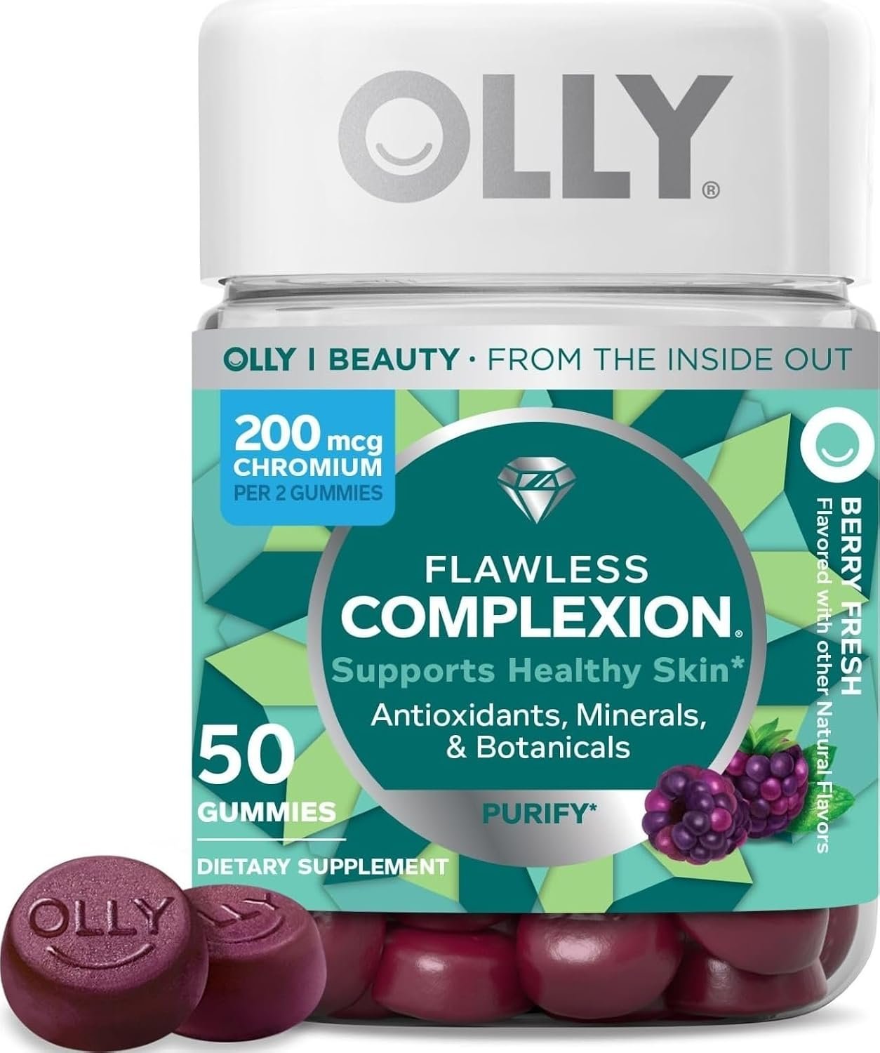 OLLY Flawless Complexion Healthy Skin Support, 300 mcg Vitamin A – 50 Count