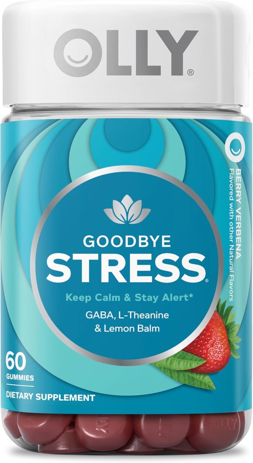 OLLY Goodbye Stress, Stress Support* Supplement, 50mg L-Theanine – 60 Count