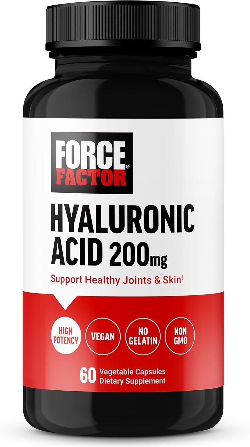 Force Factor Hyaluronic Acid Supplements, Hyaluronic Acid Capsules | Support Joint Health & Skin Hydration, Joint Health Supplement for Women & Men, High Potency, Vegan, 60 Capsules