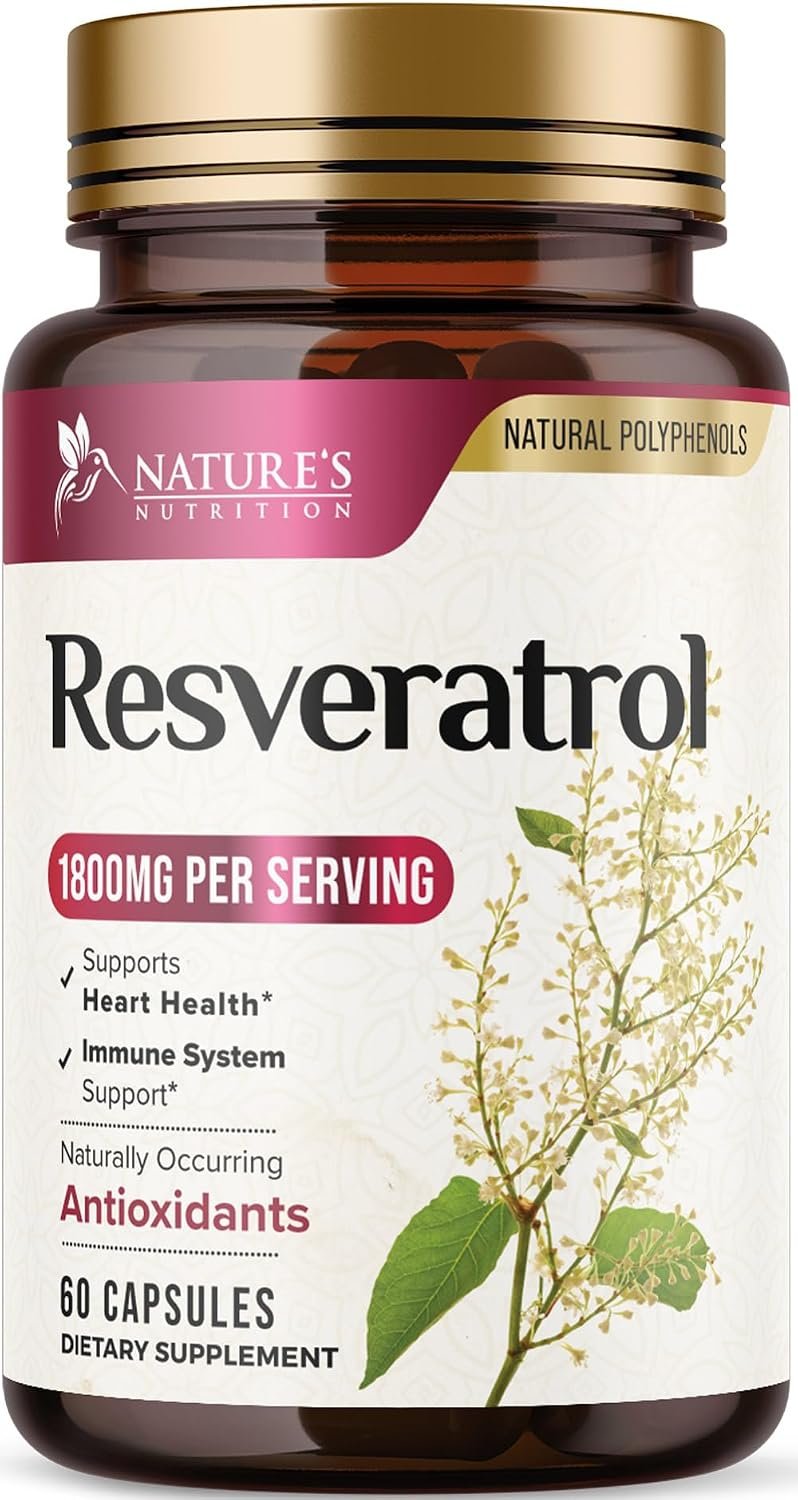 Resveratrol Supplement – 1800mg Per Serving Extra Strength Resveratrol Blend – Antioxidant Blend for Healthy Aging, Heart Health, Cellular Energy & Immune Support – Bottled in USA – 60 Capsules