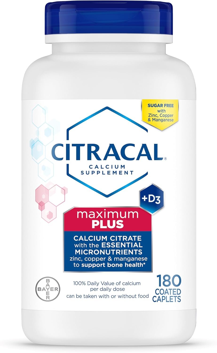 Citracal Maximum Plus Calcium Supplement – Calcium Citrate with Vitamin D3, Zinc, & Essential Minerals for Bone Health Support, Ages 12+, 180 Count (Packaging May Vary)
