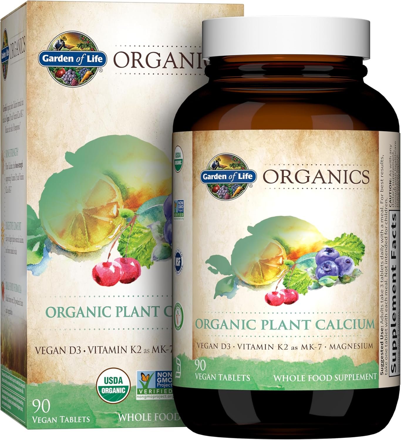 Garden of Life Calcium Supplement with Magnesium & Organic Vitamin D3 K2, Made from Whole Foods, Gluten-Free, 90 Count | Magnesium & Vitamin D3 K2, Made from Whole Foods, Gluten-Free