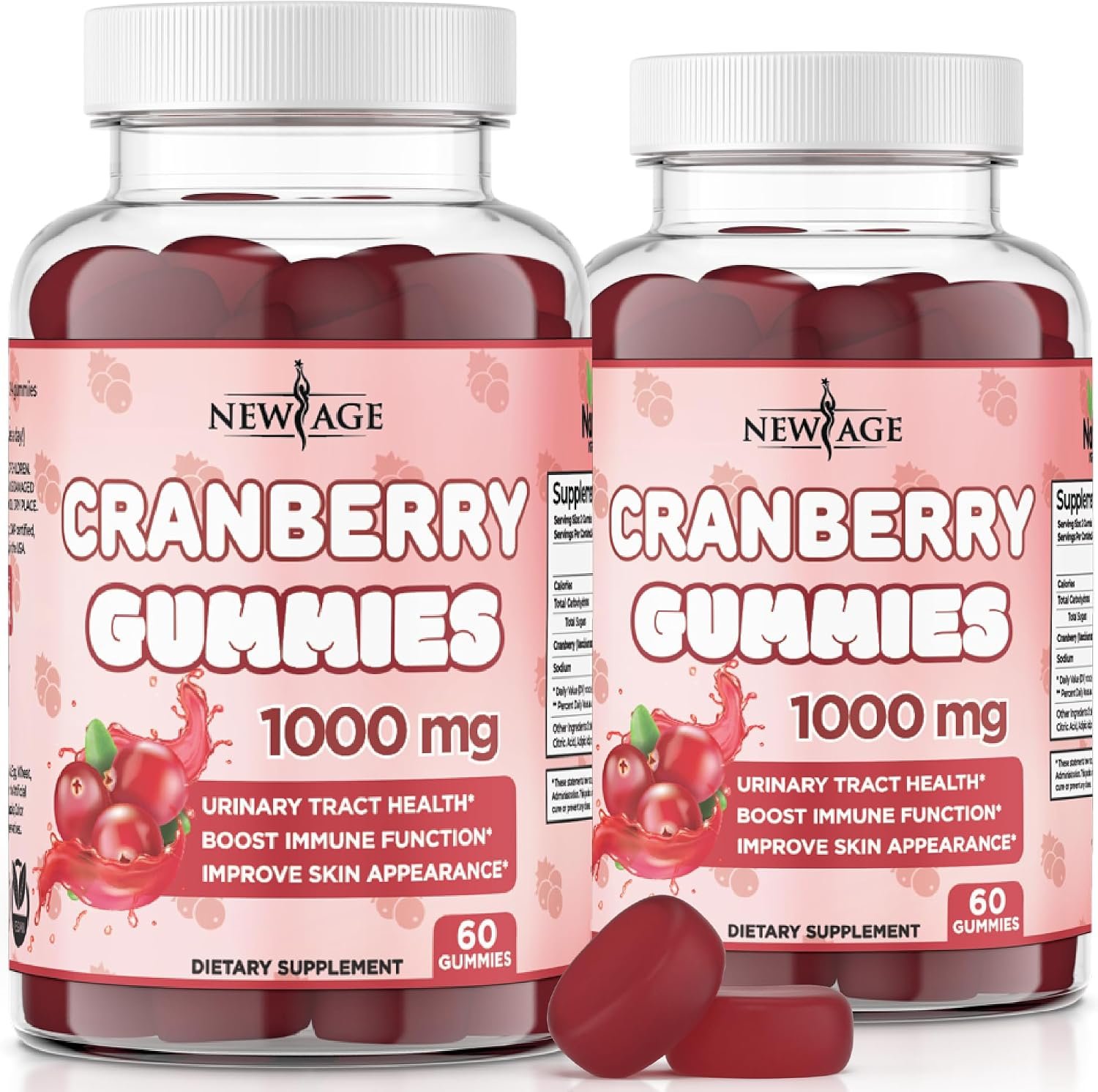 NEW AGE Cranberry Gummies Urinary Tract Health Gummies 1000mg – Supports Bladder, Kidney, UTI – Vegetarian (Cranberry 120 Count)