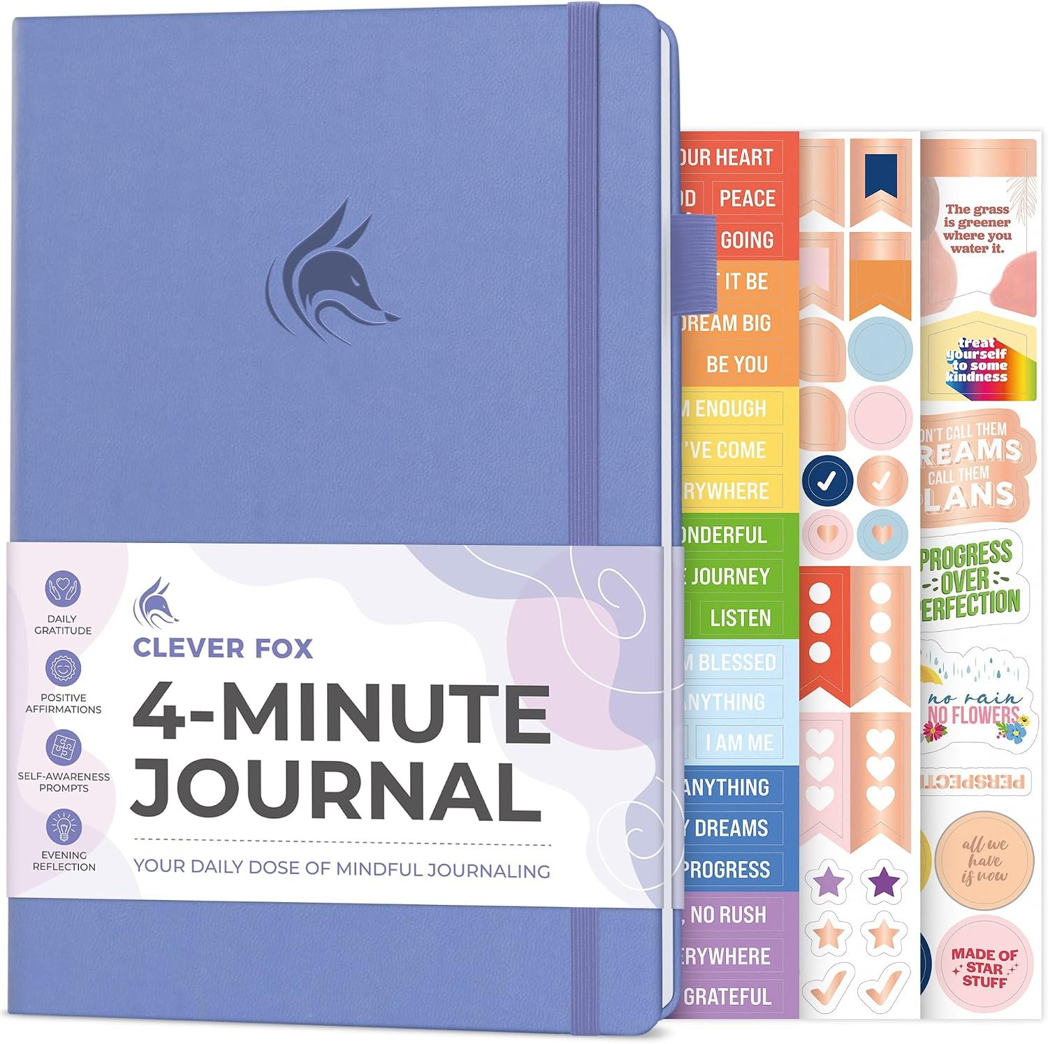 Clever Fox 4 Minute Journal, Guided Daily Habit Tracker Lavender | 5.8”x8.3” Motivational mental health notebook with positive prompts, Simple journaling for women, men, teens, boy & girls