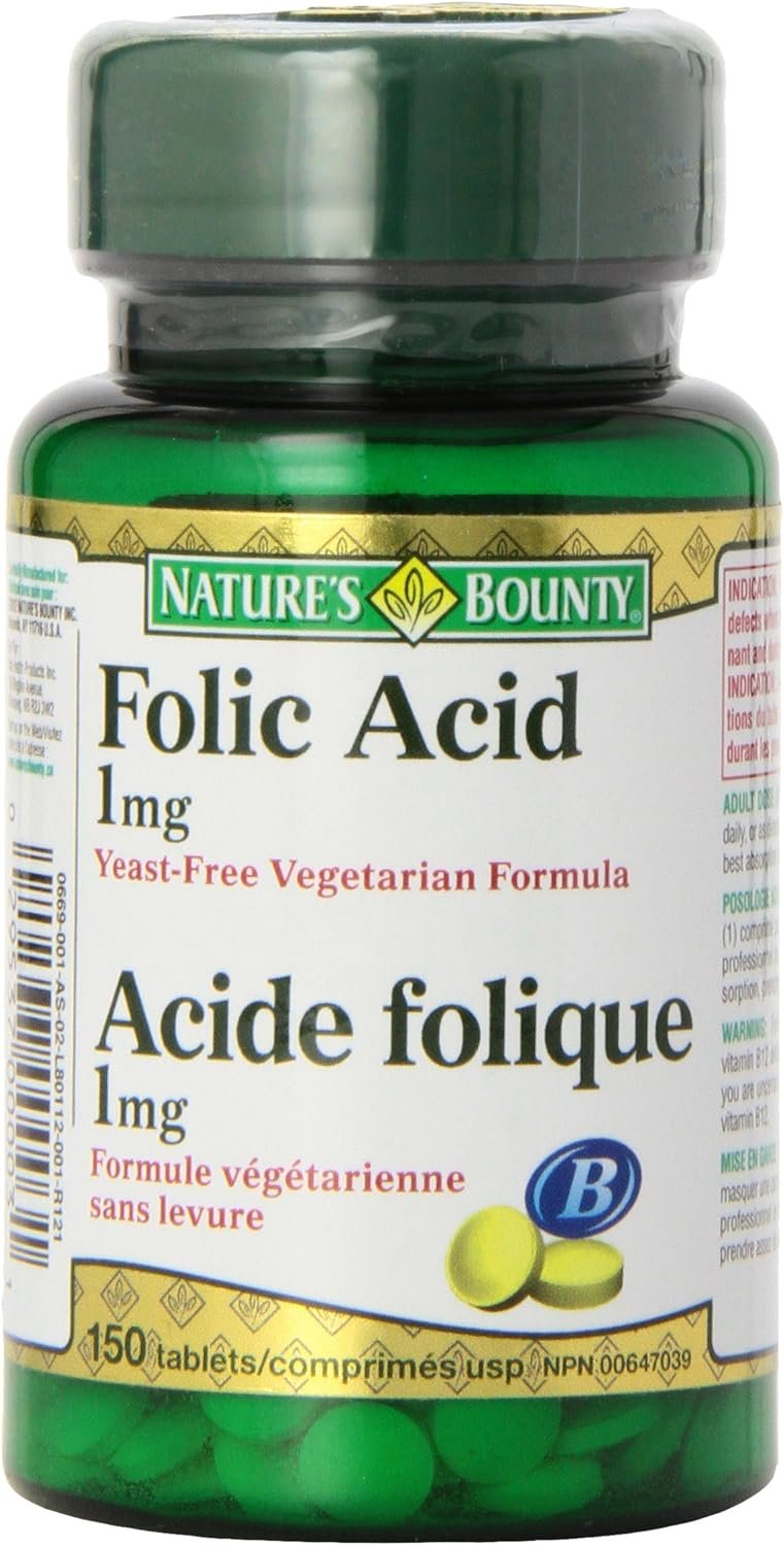Nature’s Bounty Folic Acid 1 mg 150 Tablets (Packaging May Vary)