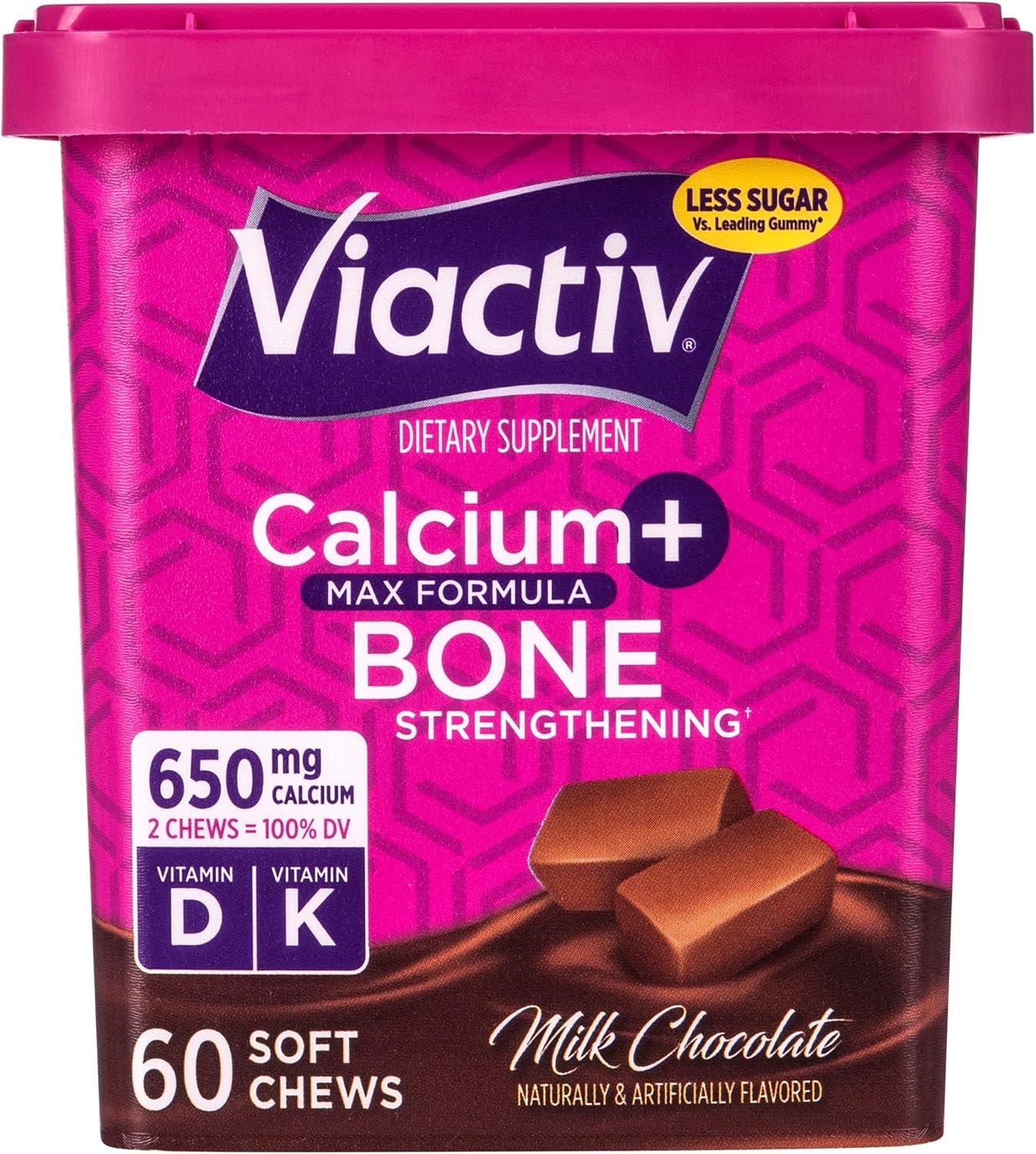 Viactiv Calcium + Vitamin D Supplement Soft Chews, 60 Count, Milk Chocolate