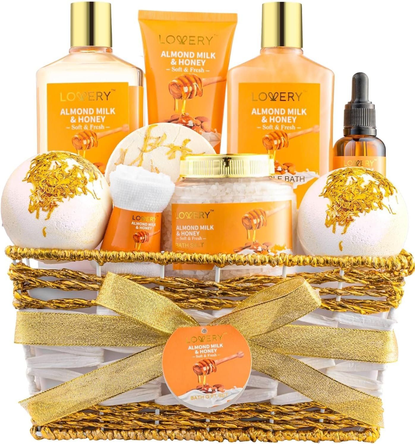 Gifts for Women Gift Basket for Women – 10 Pc Almond Milk & Honey Beauty & Personal Care Set – Home Bath Pampering Package for Relaxing – Spa Self Care Kit – Birthday, Mom, Anniversary Gift