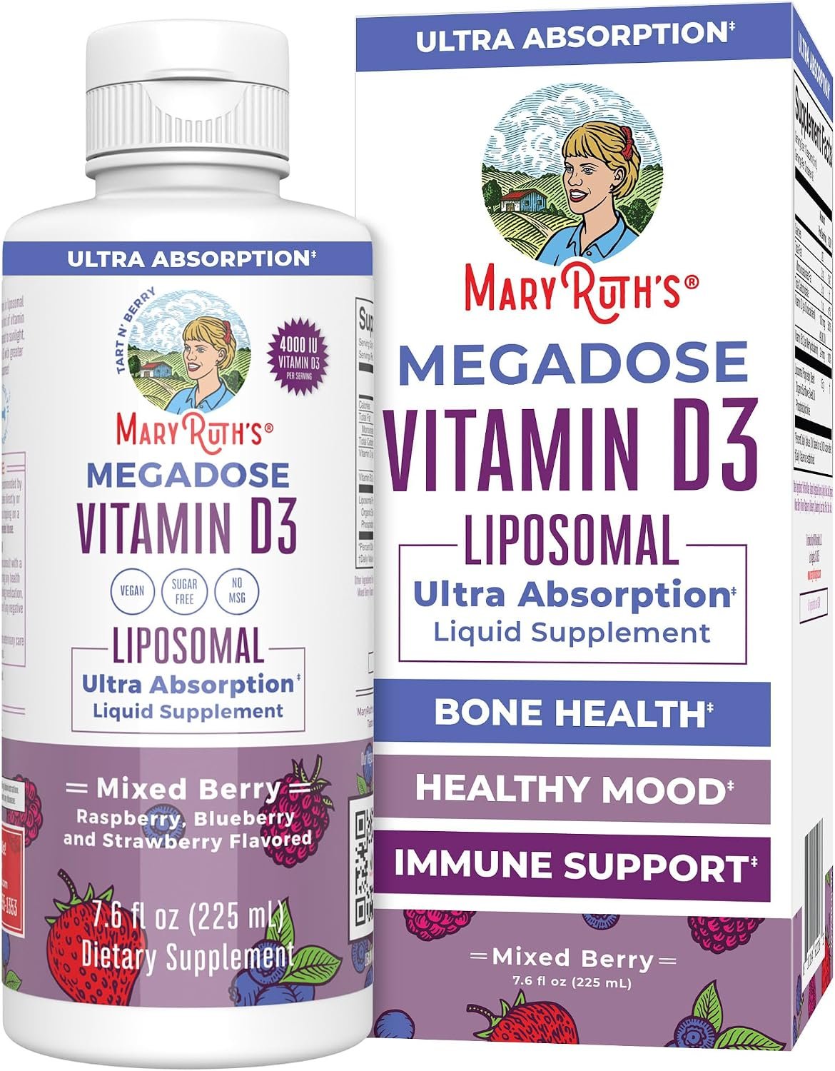 MARYRUTH’S Megadose Vitamin D3 Liposomal, Vitamin D 4000 IU, 45 Servings | Ultra Absorption, Immune Support for Adults, Bone Health, Vegan, Sugar Free, Gluten Free, Non-GMO, 45 Servings