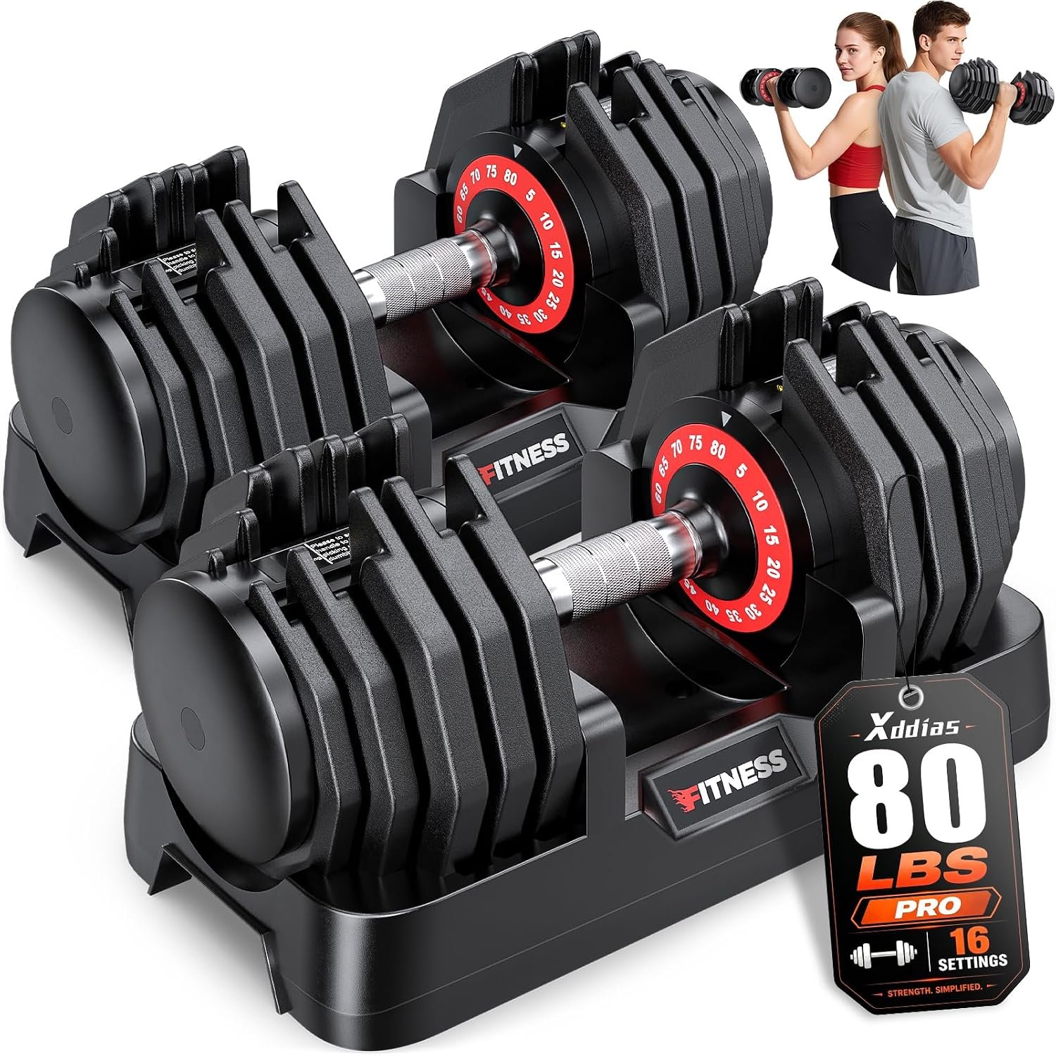 XDDIAS Adjustable Dumbbells Set of 2, Weight Set at Home | 25 to 80 lb, secure grip, space-saving design，fast weight change, versatile for full-body workouts
