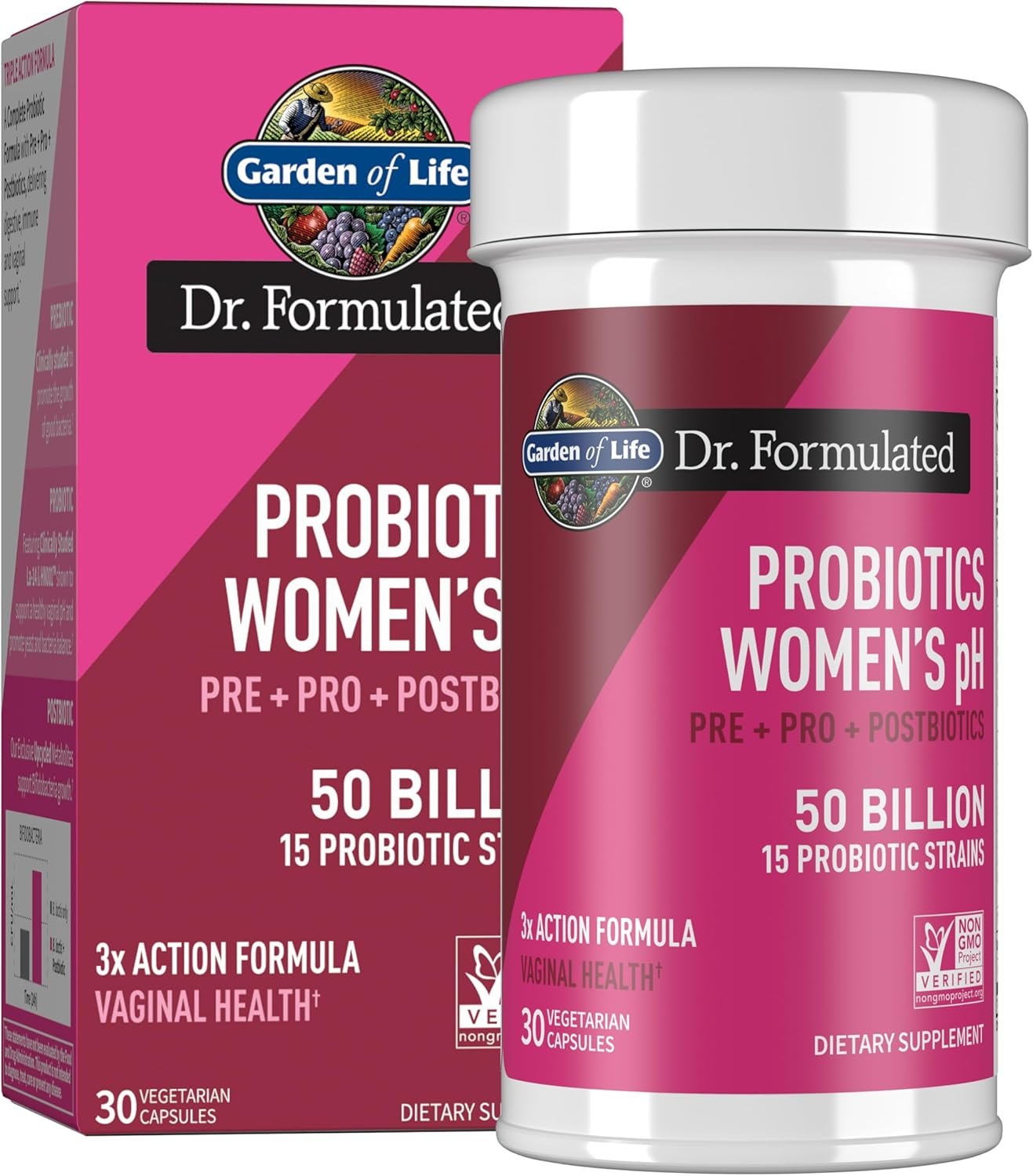 Garden of Life Dr. Formulated Pre, Post & Probiotics Women’s pH Once Daily 3-in-1 Complete Supplement – 50 Billion CFU, Immune & Vaginal Health, 30 Vegetarian Capsules
