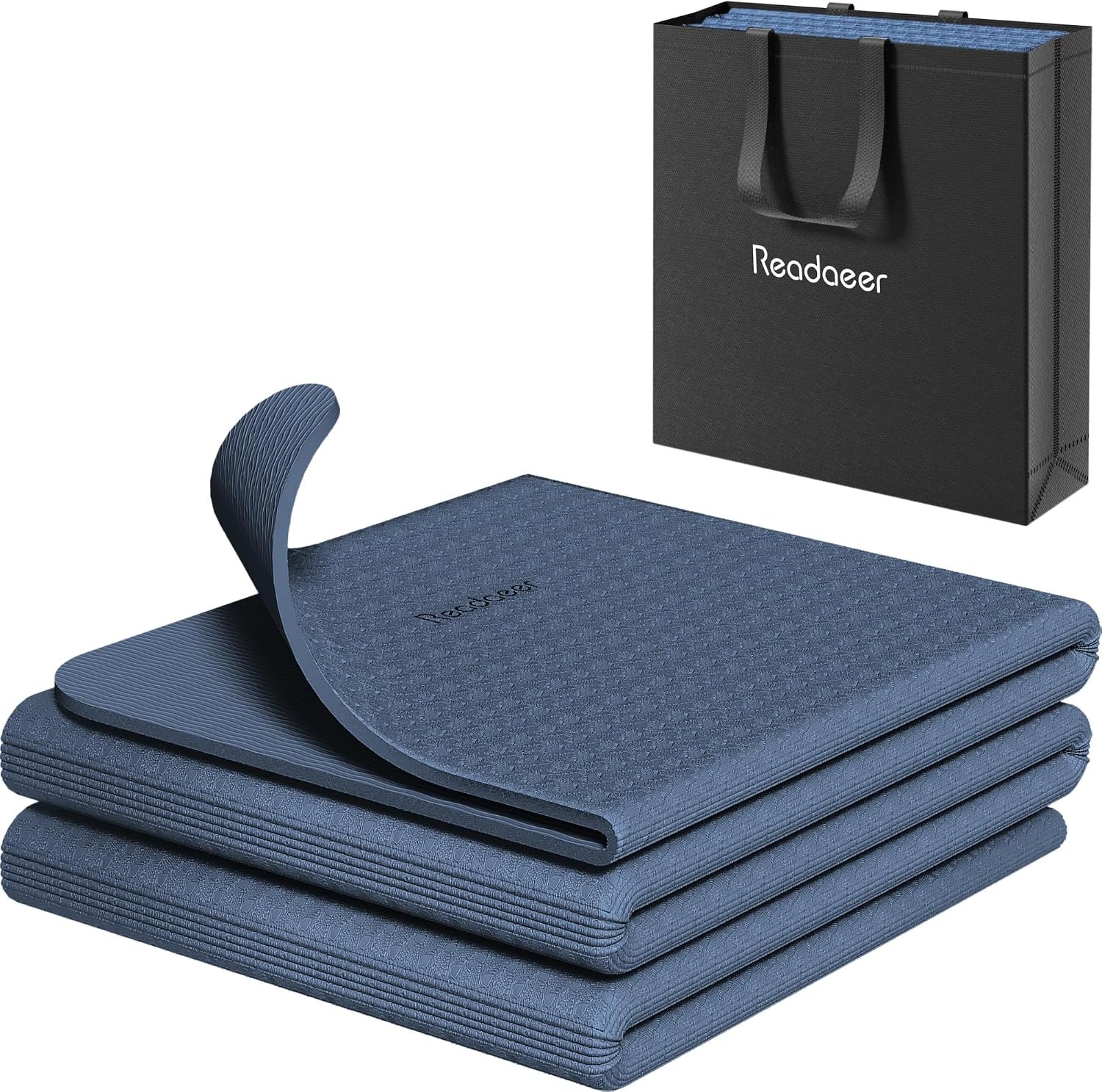 Readaeer Foldable Yoga Mat for Travel Folding Yoga Mat 6mm Thick with Carrying Bag, Non-Slip TPE Exercise Pilates Mat for 72″ L x 24″ W x 0.24 Inch | TPE Exercise Mat With Carrying Bag for Home Workout, Yoga, Pilates, Stretching