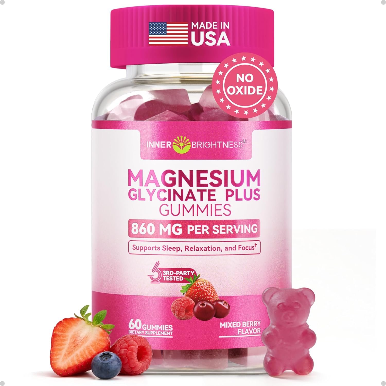 Magnesium Glycinate Gummies, Melatonin-Free & Sugar-Free Magnesium Supplement for Adults & Kids 4+, Supports Restful Sleep, Muscle Recovery & Calm Mood, 60 Count | Supports sleep, relaxation and focus—Non-GMO, gluten-free magnesium glycinate gummies with no artificial additives.