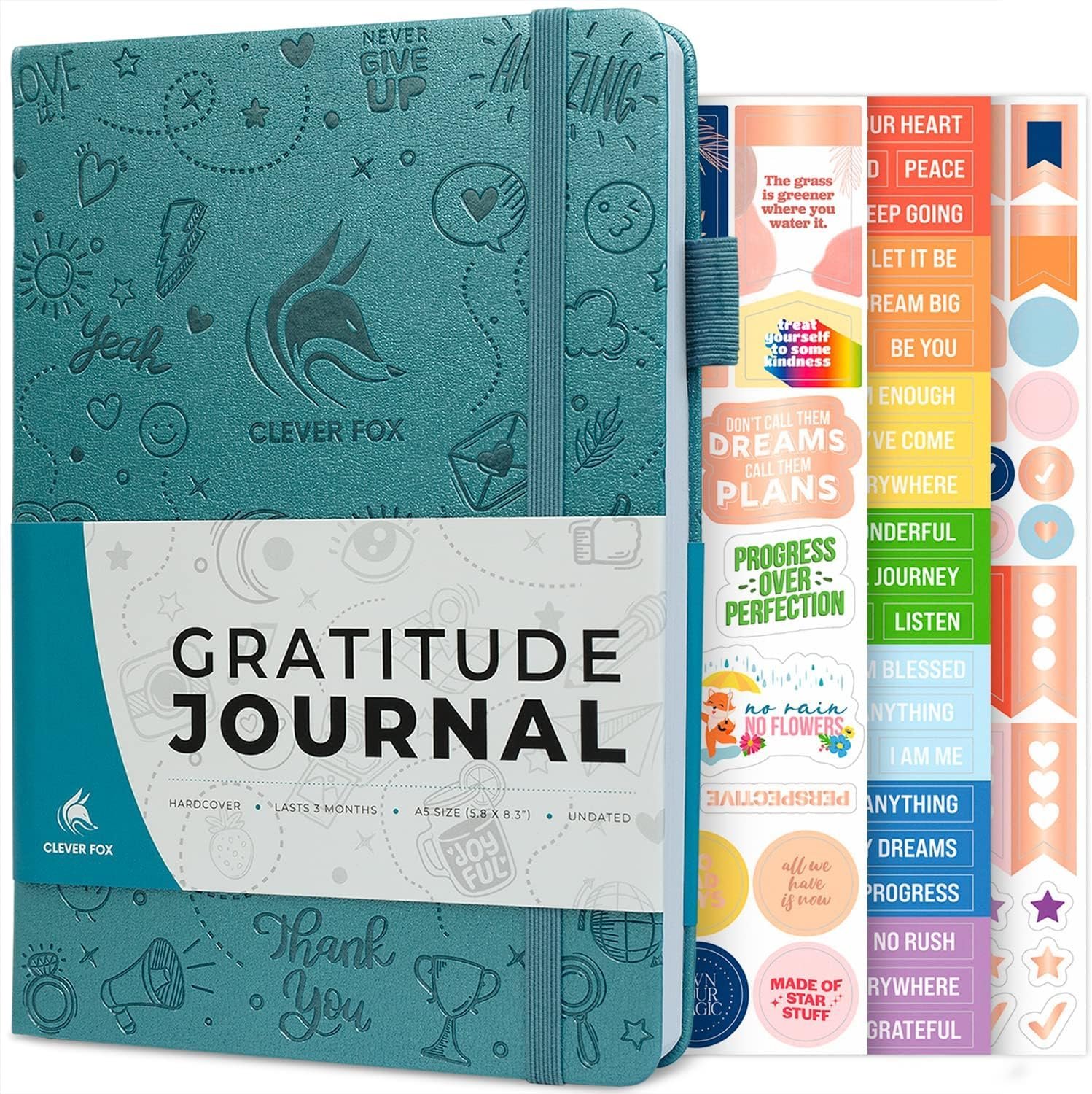 Clever Fox Gratitude Journal for Women & Teen Girls, 5.8×8.3 Aquamarine | 3-month daily guided journal, inspirational prompts for positivity, self-care, mental health, anxiety, depression therapy