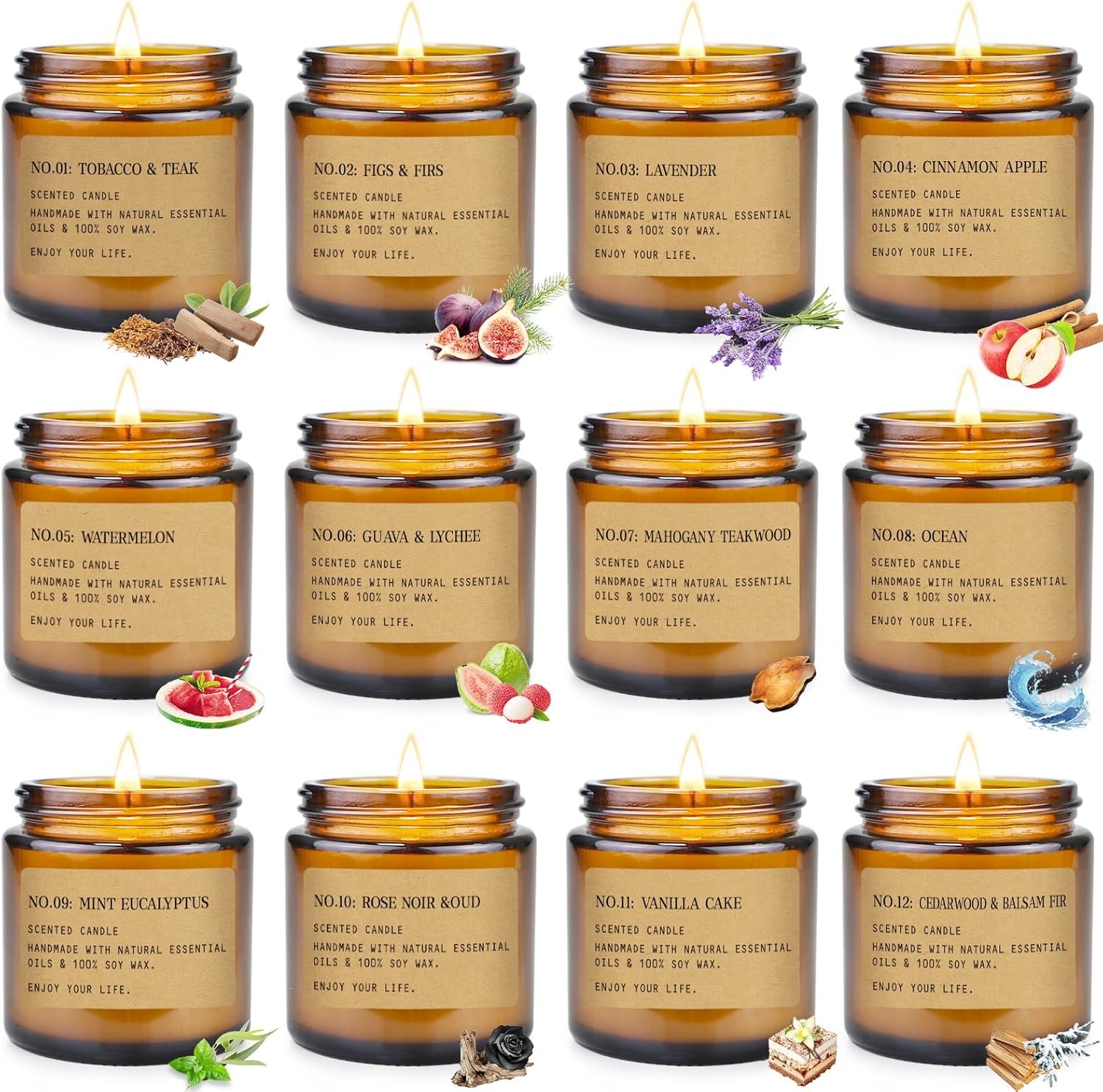 Scented Candles Gift Set,12 Pack Aromatherapy Candles for Home Scented, | Aromatherapy Jar Candle Gifts for Women, Natural Soy Wax Amber Candle Set, Scented Candles Set for Birthday Present