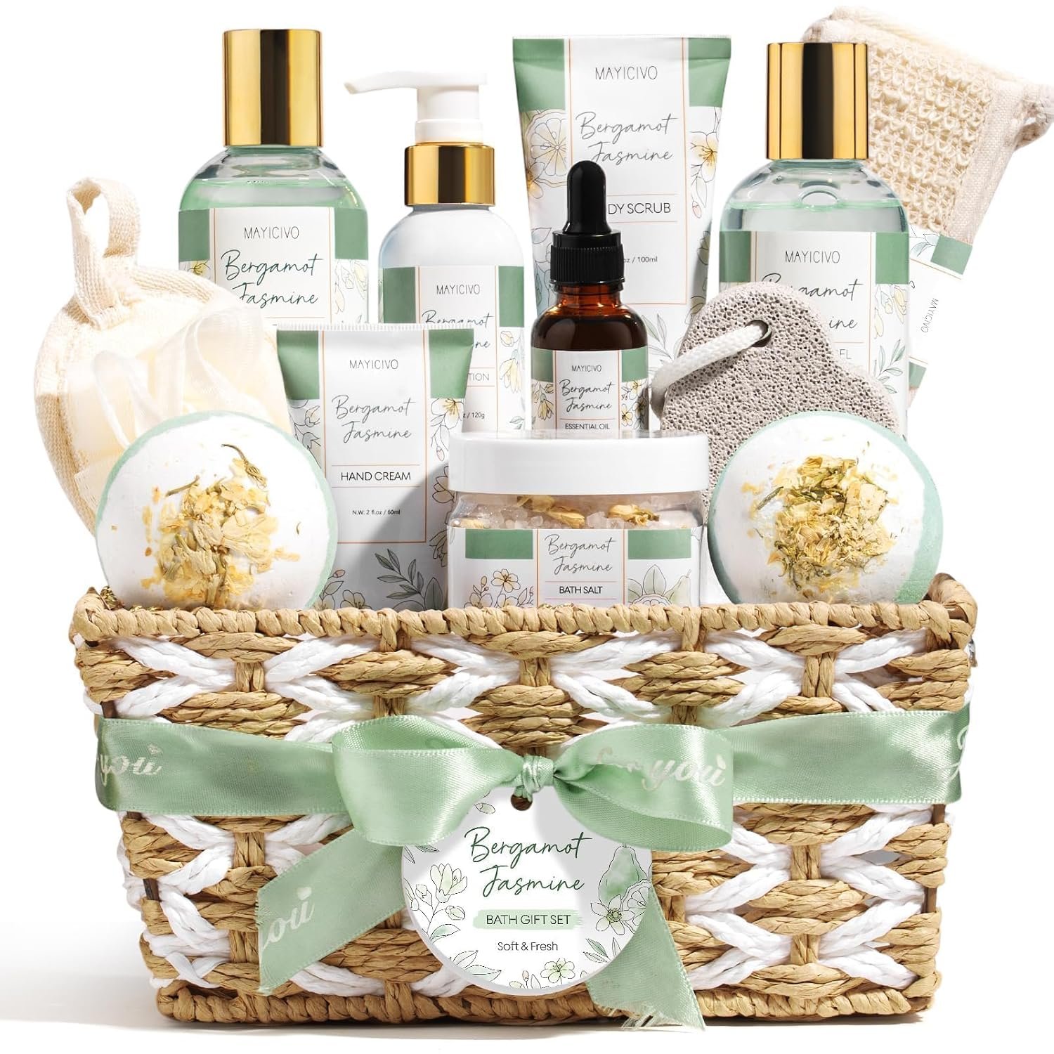 Birthday Gifts for Women Spa Gift Baskets Bath Set for Women Self Care Kit | Bergamot Jasmine Bath and Body Kit Care Package, Christmas Anniversary Gifts for Women Mom Her Wife Girlfriend Friend Sister