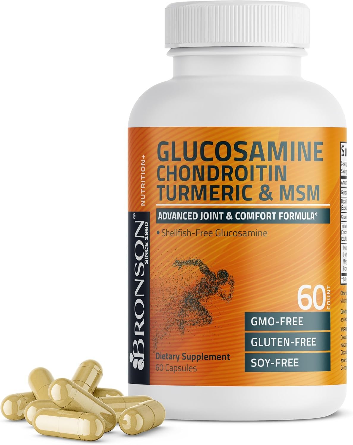 Bronson Glucosamine Chondroitin Turmeric & MSM Joint Support, 60 Capsules | Standardized Boswellia, Shellfish-Free Glucosamine, Mobility & Comfort Support, Non-GMO, Gluten-Free & Soy-Free