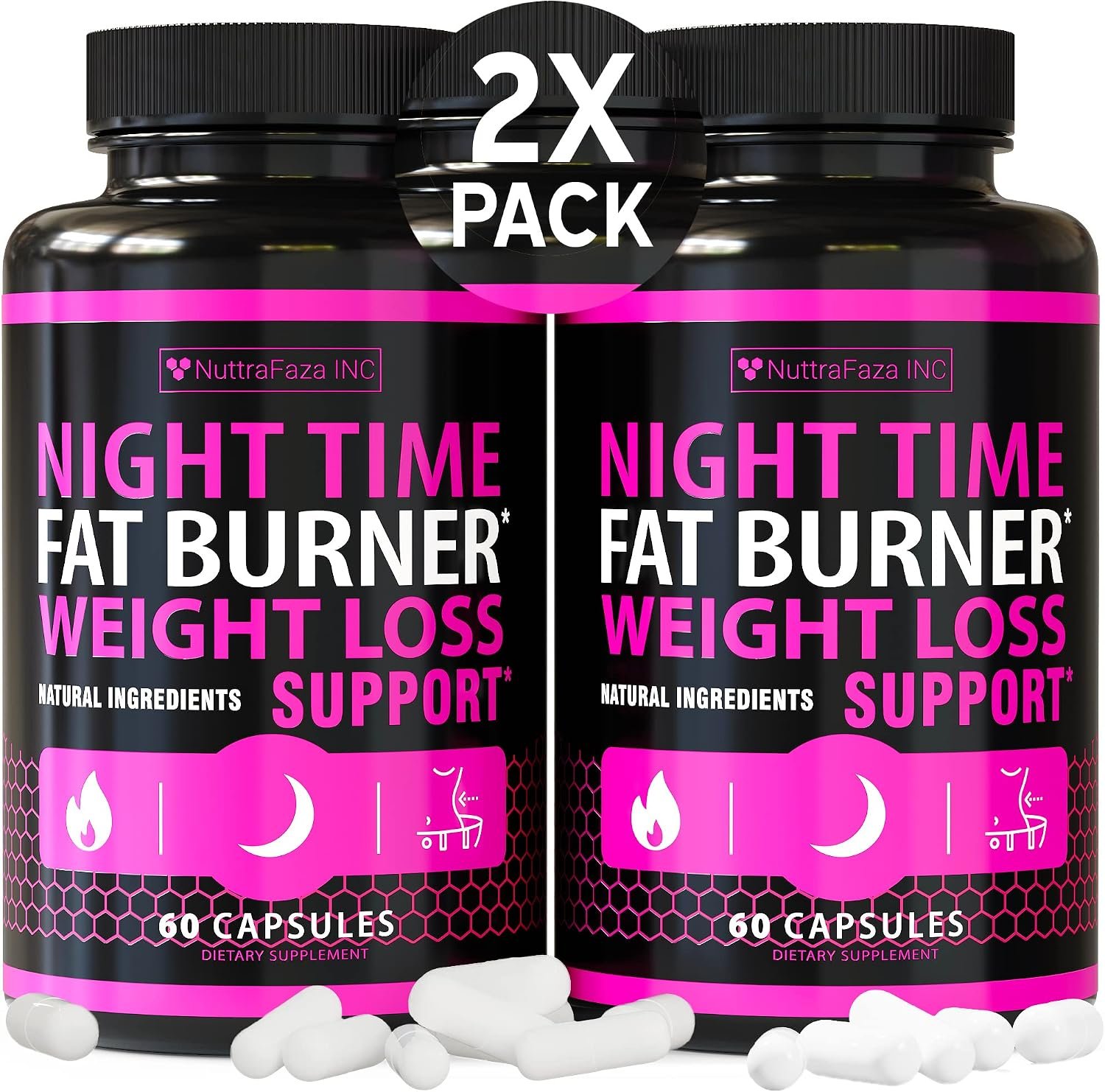 (2 Pack) Night Time Weight Loss Pills for Women – Advanced Fat Burner Pills | Nighttime Weight Loss Supplement – Diet Pills that Work Fast – Belly Fat Burner – Appetite Suppressant – Made in USA
