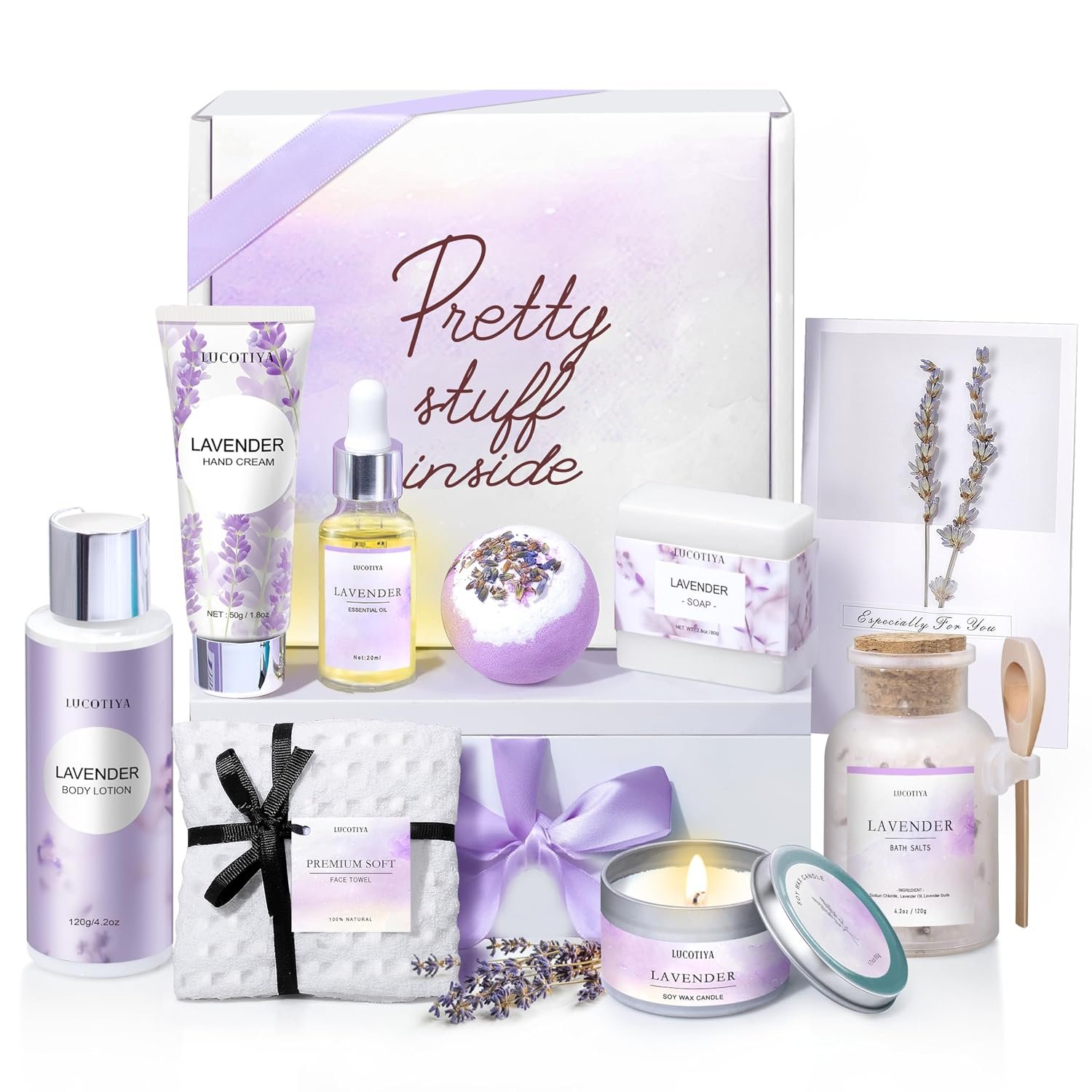 Gifts for Women, 10 Pc Lavender Spa Gift Basket for Women Bath Gift Set | Home Bath Pampering Package for Relaxing – Spa Self Care Kit – Birthday, Mom, Anniversary Gift