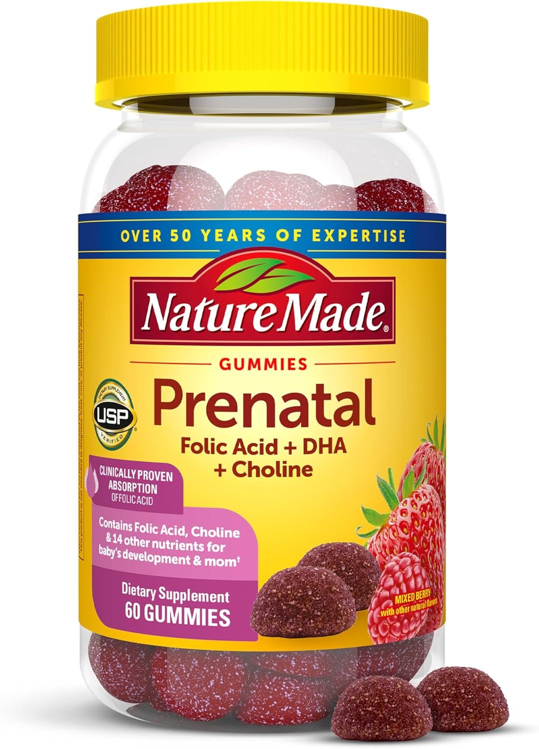 Nature Made Prenatal Gummies with DHA and Folic Acid, 60 Gummies | Prenatal Vitamins for Women for Daily Nutritional Support, With Folic Acid and 15 Other Nutrients, Gluten Free, 30 Day Supply