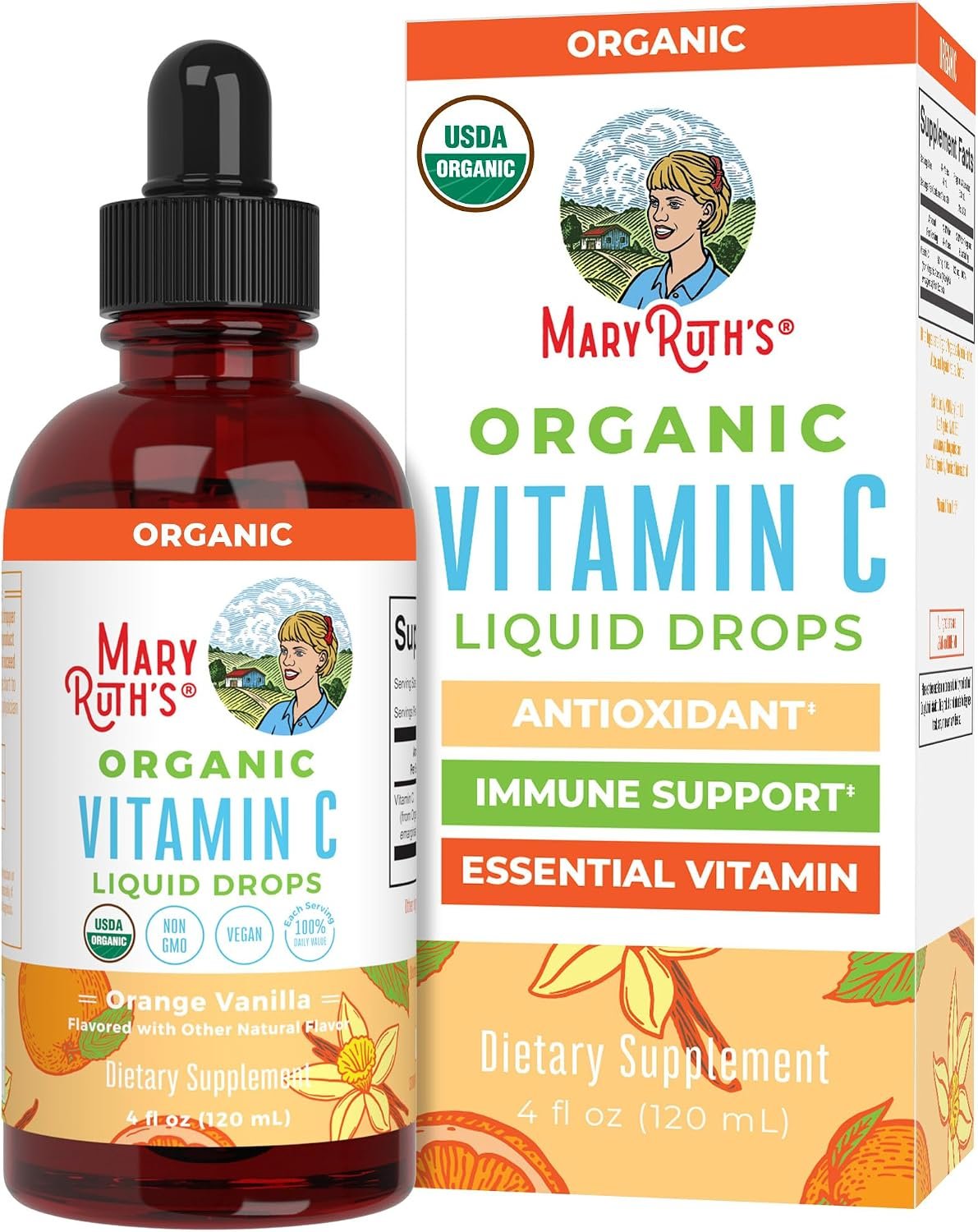 MARYRUTH’S Organic Vitamin C Supplement | Liquid Vitamin C Liquid Drops for Adults & Kids | Immune Support Supplement for Overall Health | Vegan | Non-GMO | Gluten Free | 4 Fl Oz