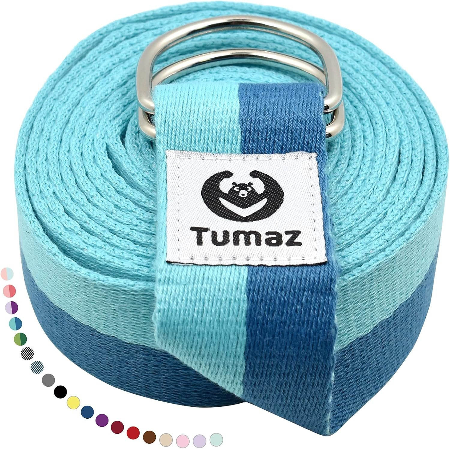 Tumaz Yoga Strap for Stretching with Adjustable D-Ring, 6/8/10 ft | Adjustable D-Ring | Soft Cotton Blend | 15+ Colors | Non-Elastic Yoga Belt for Pilates Stretching & Physical Therapy