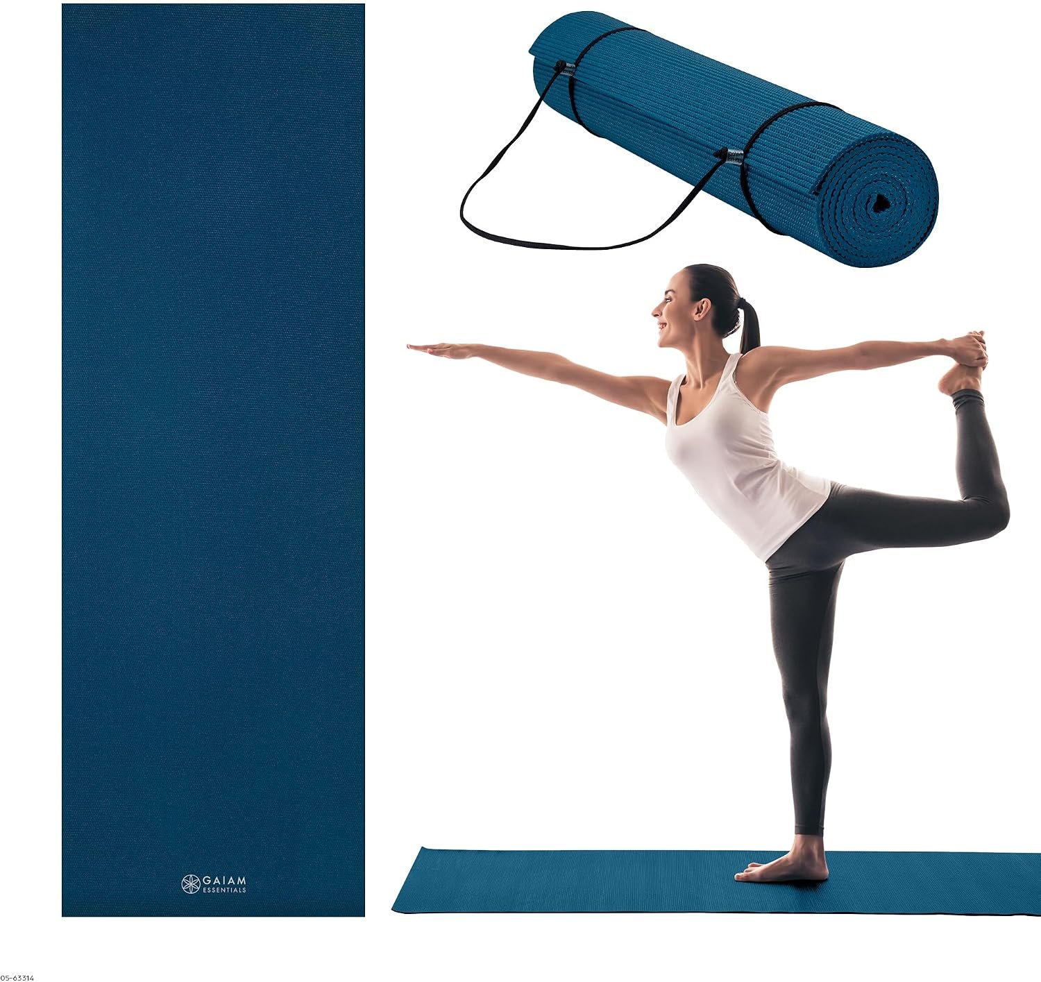 Gaiam Essentials 1/4″ Thin (6mm) Yoga & Pilates, Fitness & Exercise Mat with Easy-Cinch Carrier Strap Cusion Support For Fitness and Gym Workouts