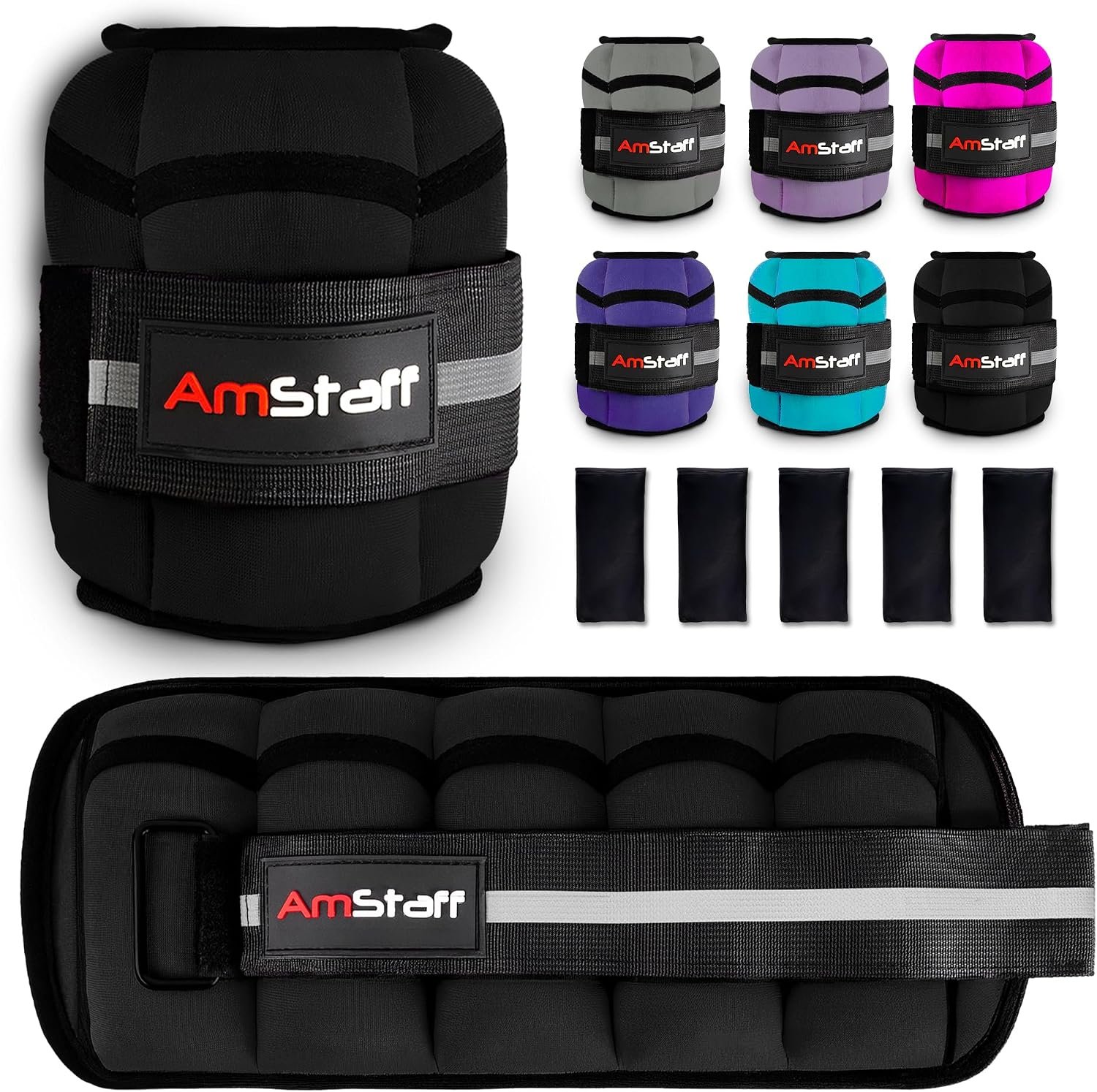 AmStaff Fitness Adjustable Ankle Weights 1 Pair 2 4 6 8 10 Lbs Leg Weight Straps for Strength Training, Walking, Jogging, Running, and Fitness Workouts – 1-5 lbs Each Ankle, 10 lbs Pair Set