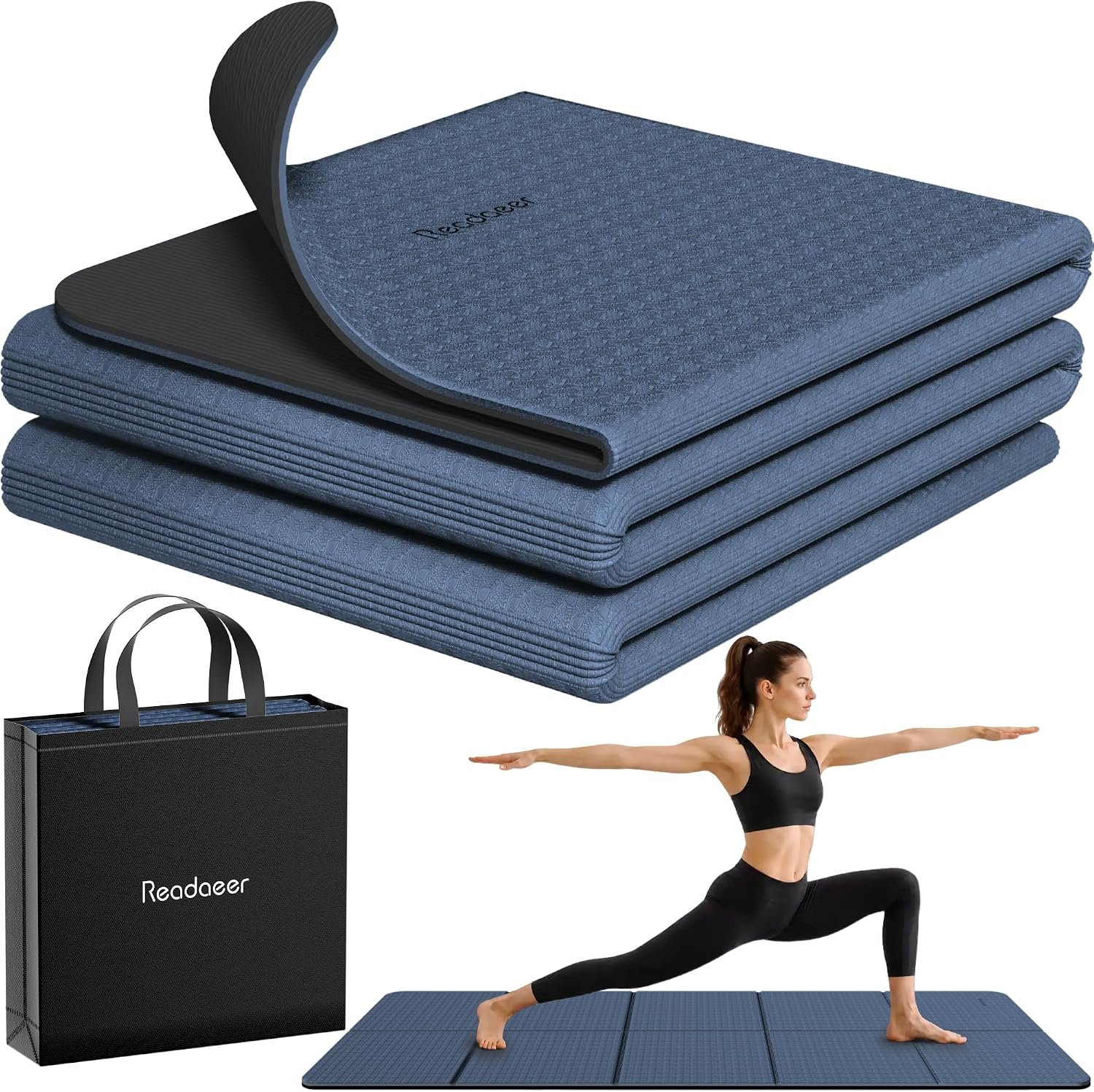Readaeer Double Color Yoga Mat – 72″x24″x0.24″ (6mm),Non-Slip TPE Exercise Mat