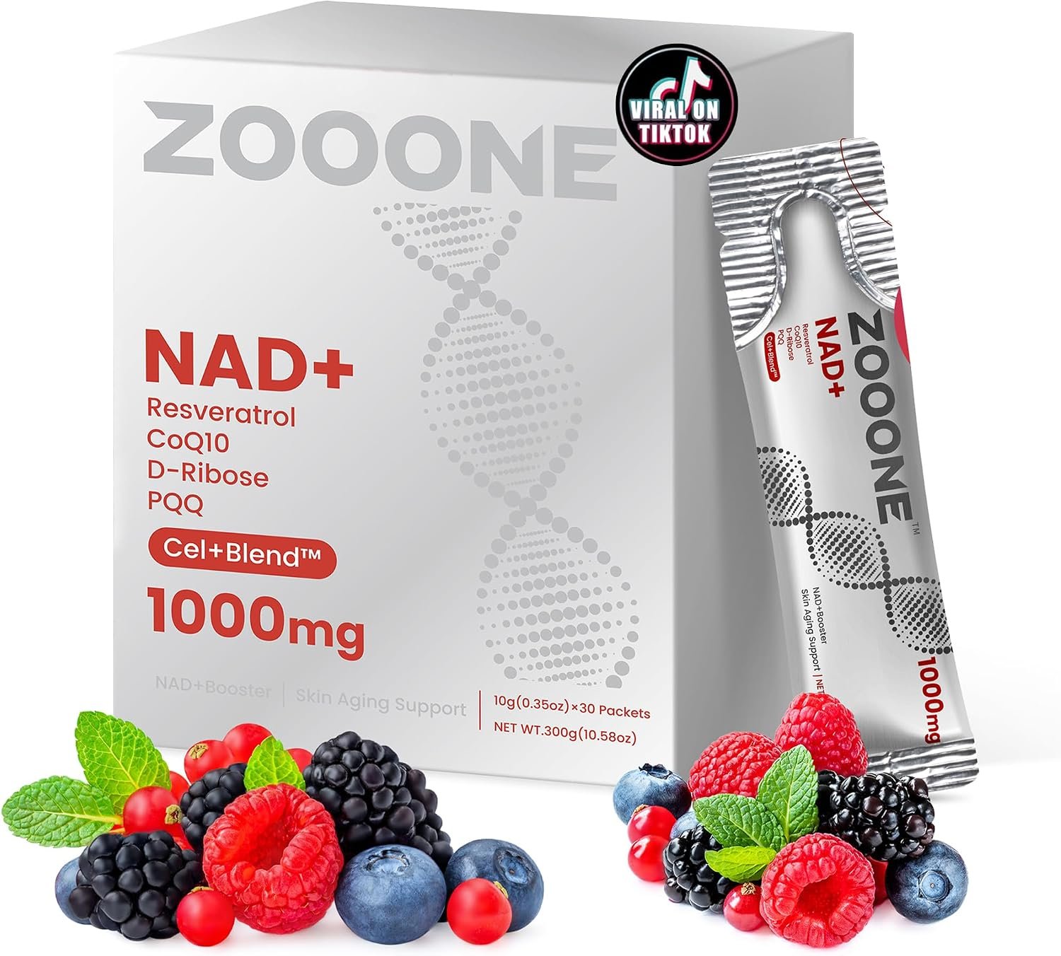zooone- NAD+ Supplement 30pcs, Premium Nicotinamide Riboside & Resveratrol, DNA Repair & Healthy Aging， Advanced NAD Supplement for Men & Women, Boosts Cellular Energy.