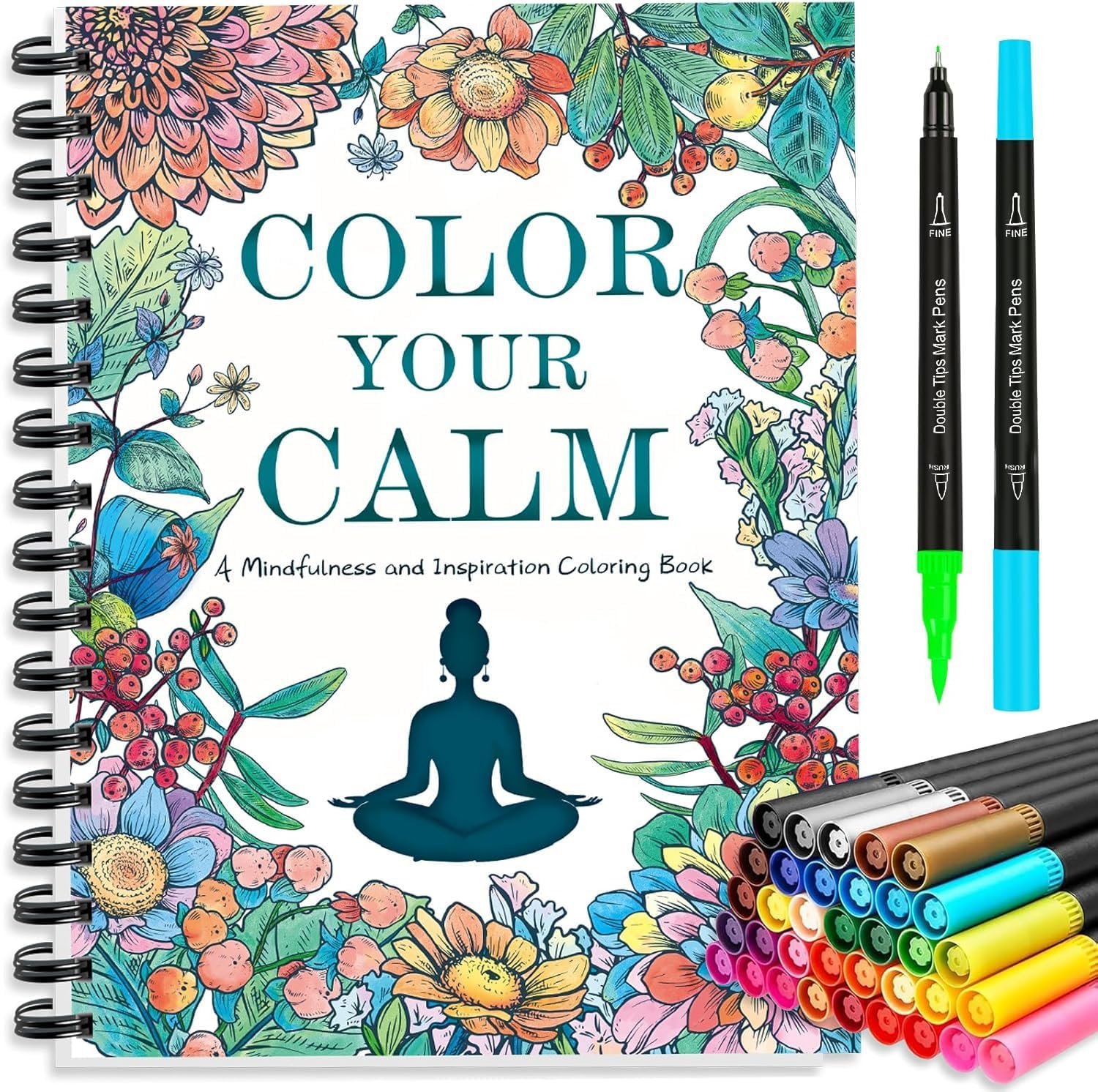 Coloring Books for Adults with 30 Patterns Positive Quotes Large Print | Adult Coloring Book with 36 Dual-Tip Markers, Calming Gifts for Anxiety and Mindfulness Gifts for Women