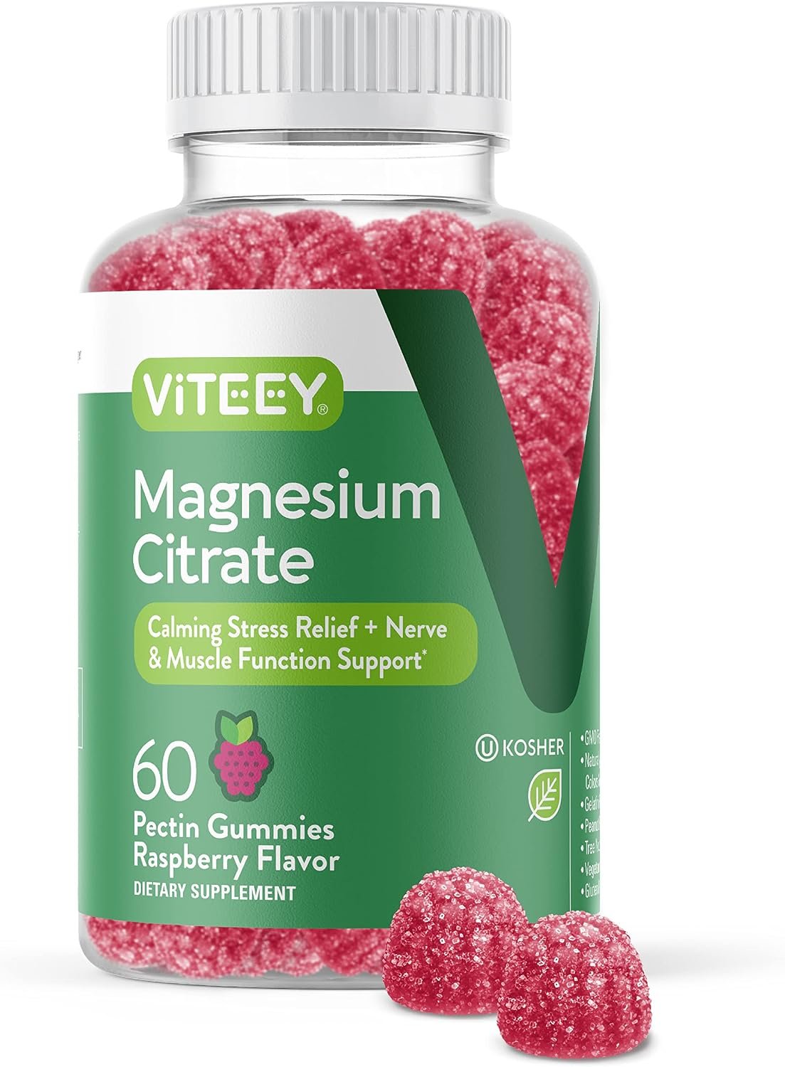 Viteey Magnesium Gummies for Adults – 66mg of Magnesium Citrate Gummy | for Calm, Sleep, Nerve & Muscle Function Support – Vegetarian, Gluten Free – 60 Count