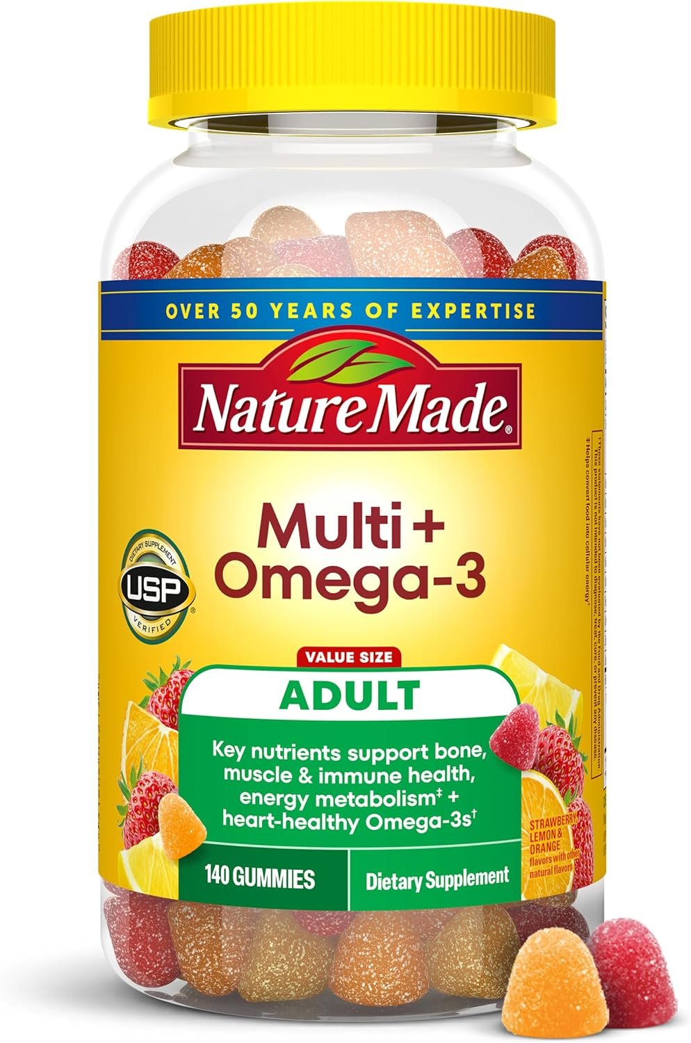 Nature Made Multivitamin + Omega-3, Multivitamin Gummies for Adults, 140 Ct | Adult Gummy Vitamins & Minerals, Multivitamin Gummies for Women and Men, Daily Nutritional Support, 70 Day Supply