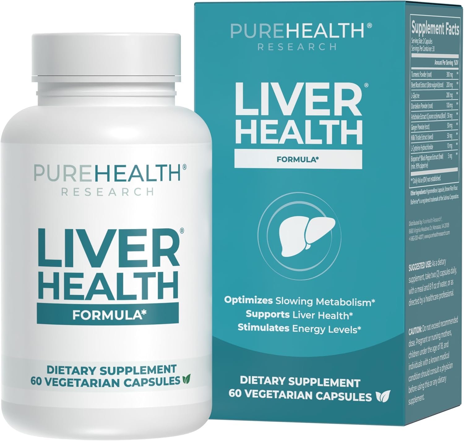 PUREHEALTH RESEARCH Liver Health – Liver Cleanse Detox & Repair Supplement | Liver Support with Milk Thistle, Turmeric Powder, Dandelion, Artichoke, Beet Root, Ginger, L Cysteine HCL – 60 Capsules